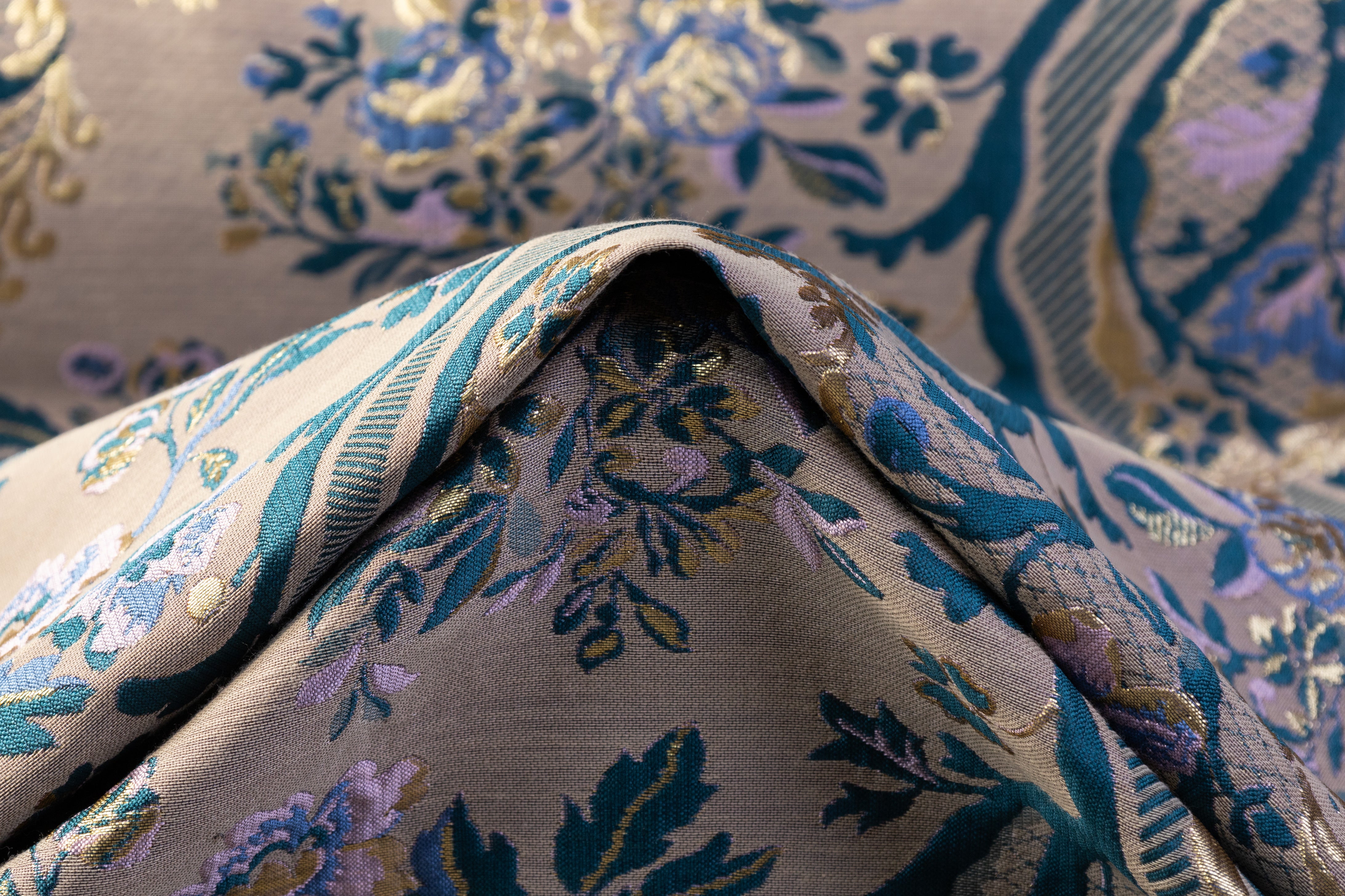 Floral Metallic Italian Brocade - Teal / Gold
