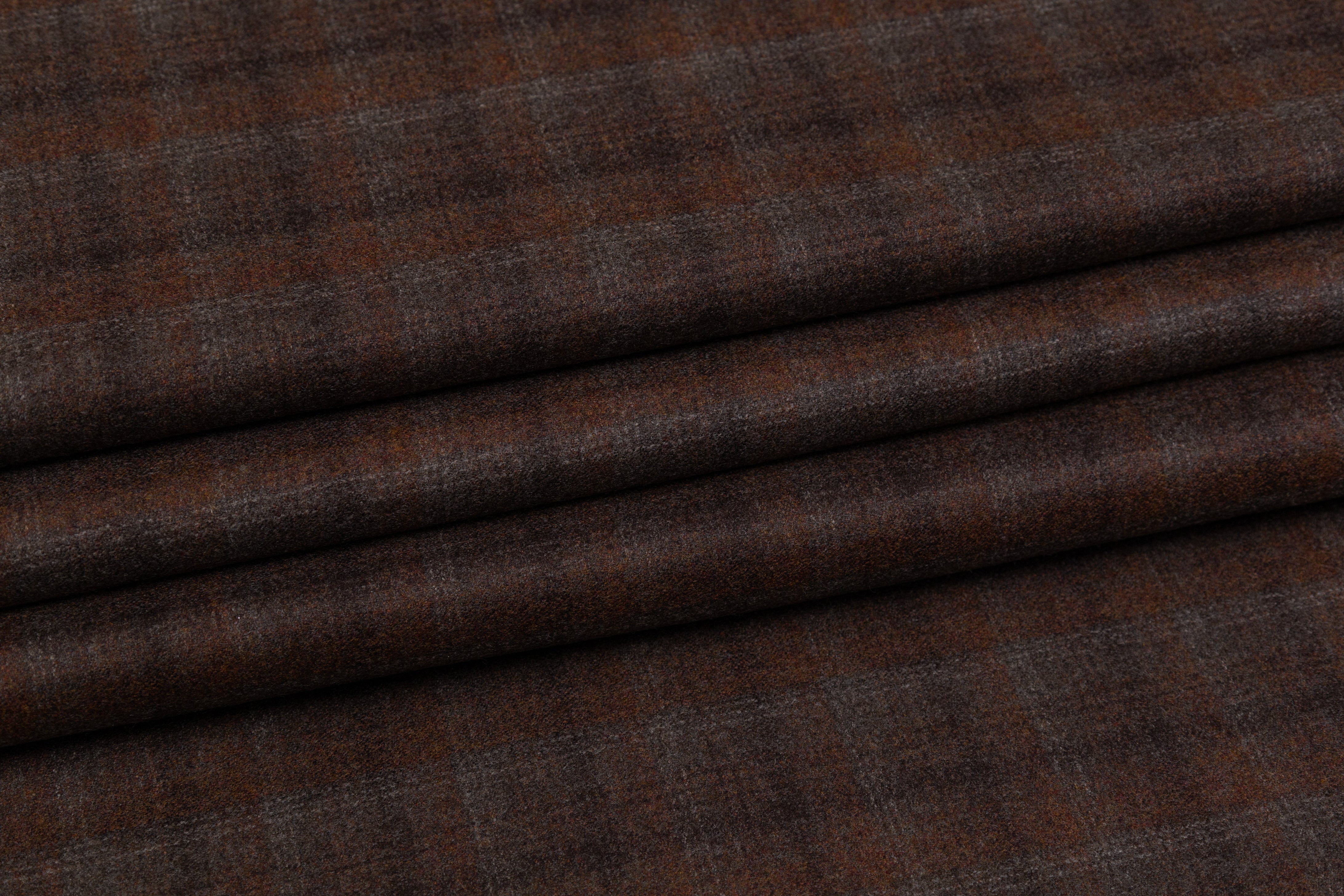 Checked Italian Flannel Wool Suiting - Brown