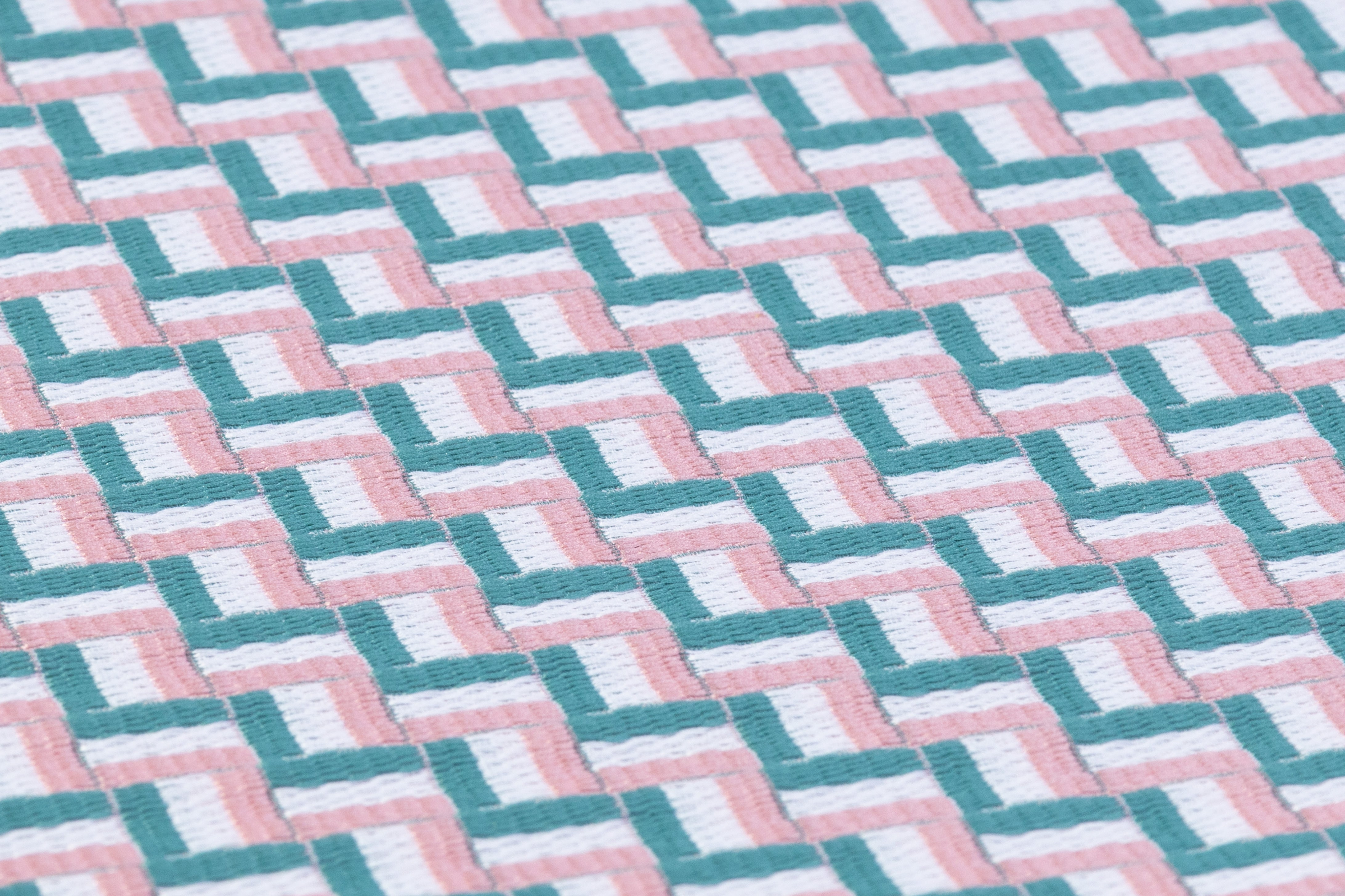 Geometric Italian Brocade - Pink / Green / White