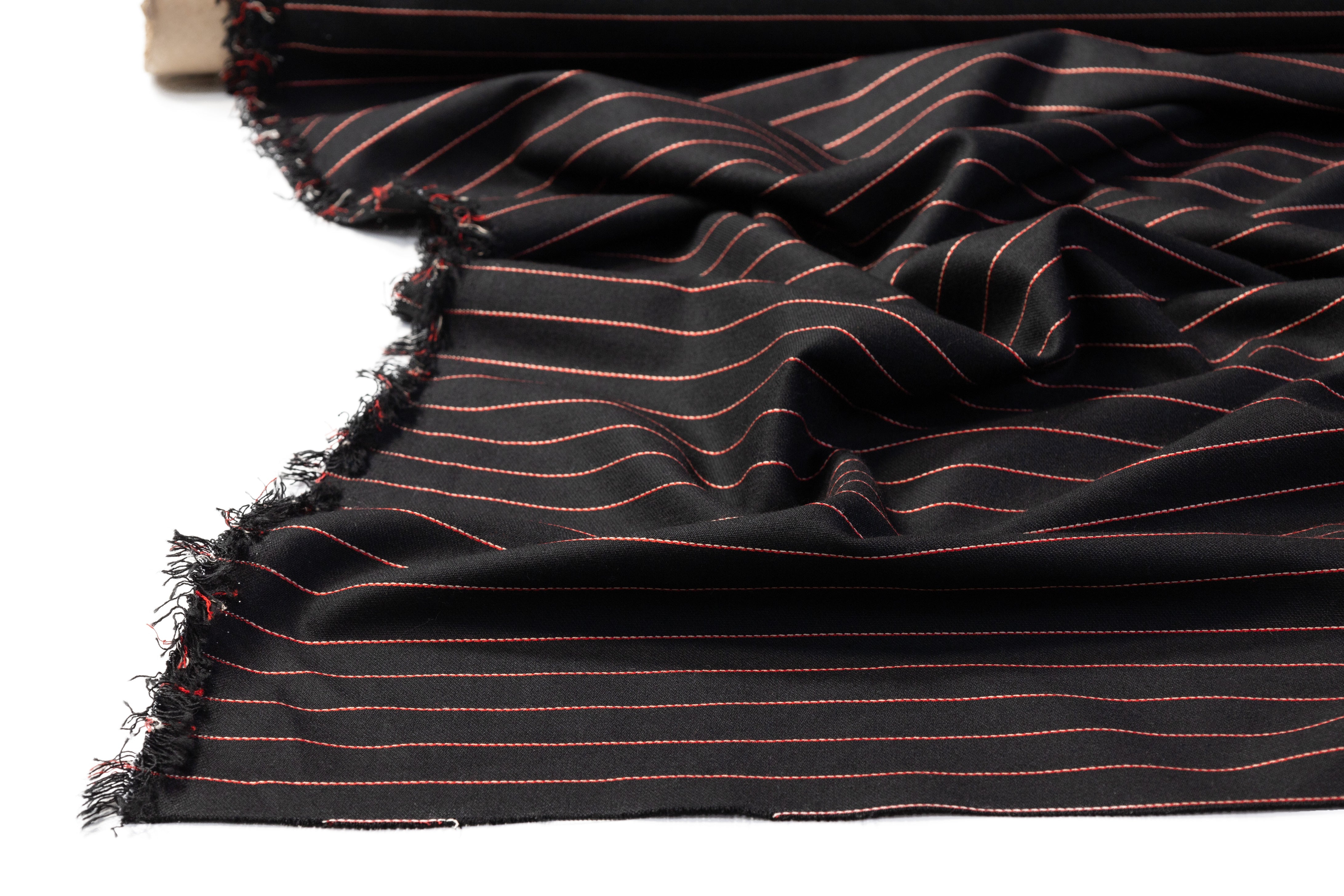 Striped Italian Wool Viscose Blend - Black / Red