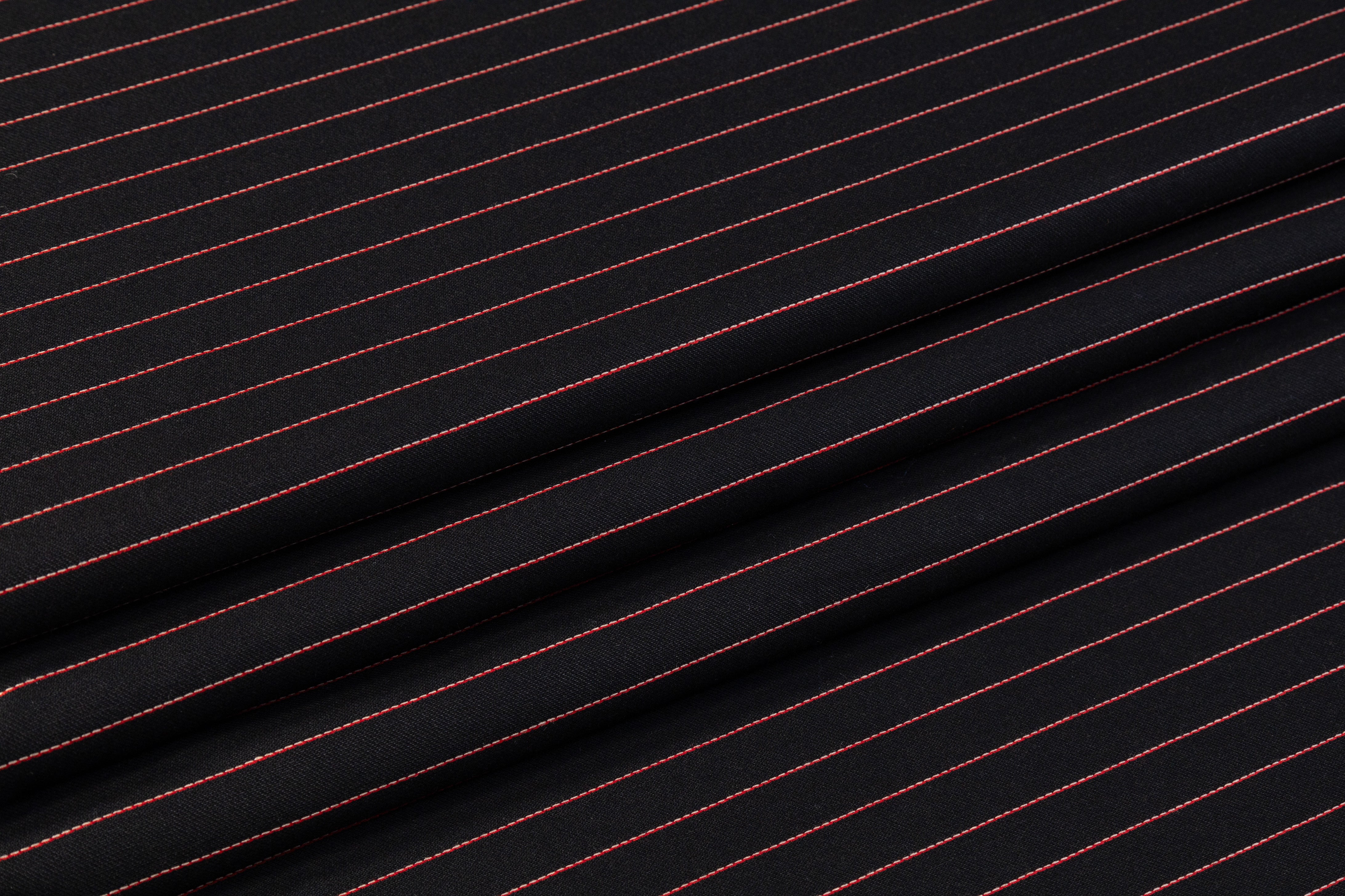 Striped Italian Wool Viscose Blend - Black / Red