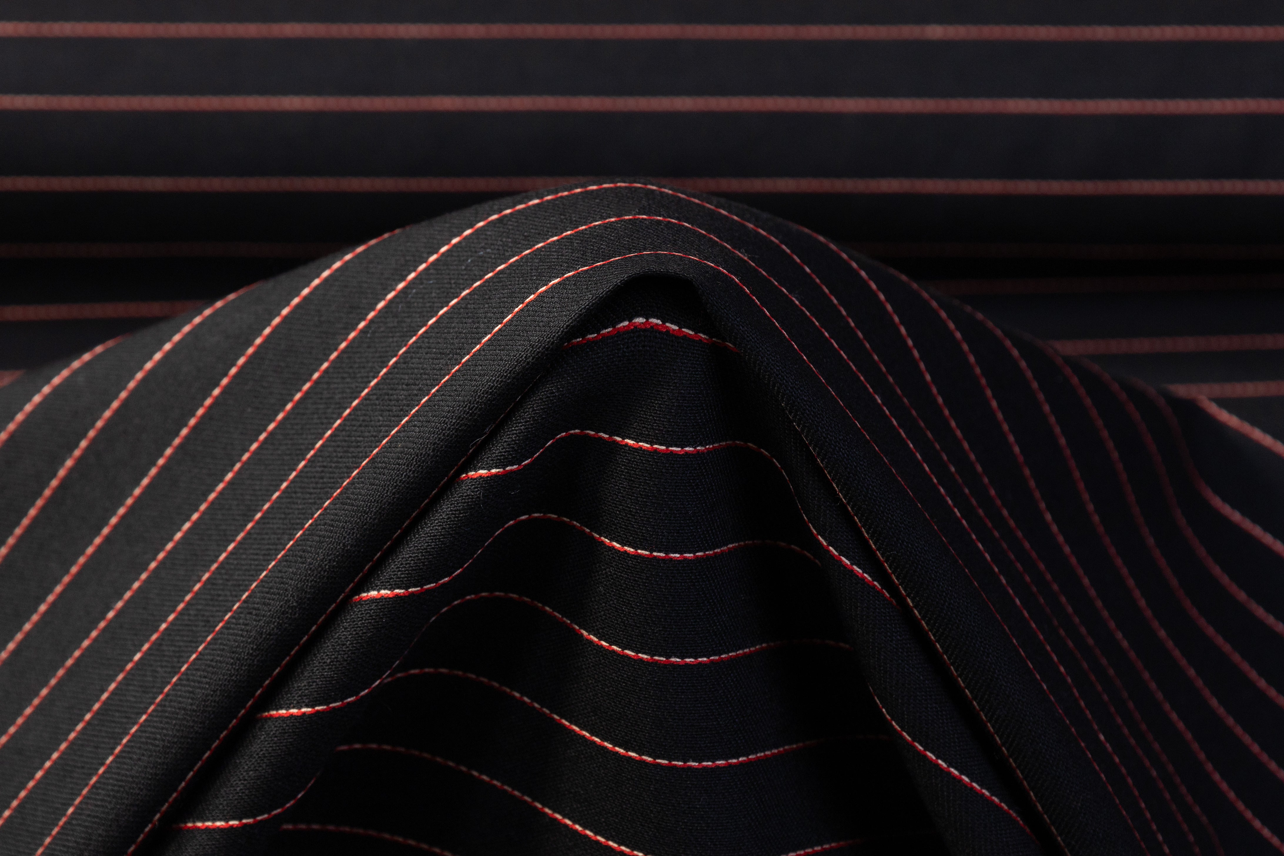 Striped Italian Wool Viscose Blend - Black / Red
