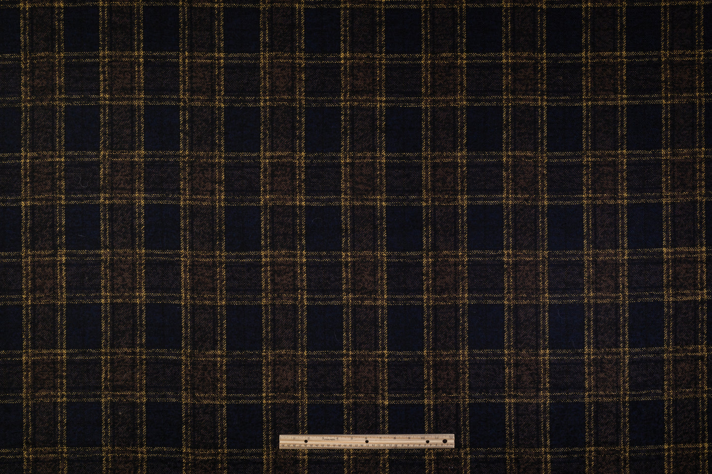 Checked Italian Wool Tweed Boucle - Navy / Yellow / Brown