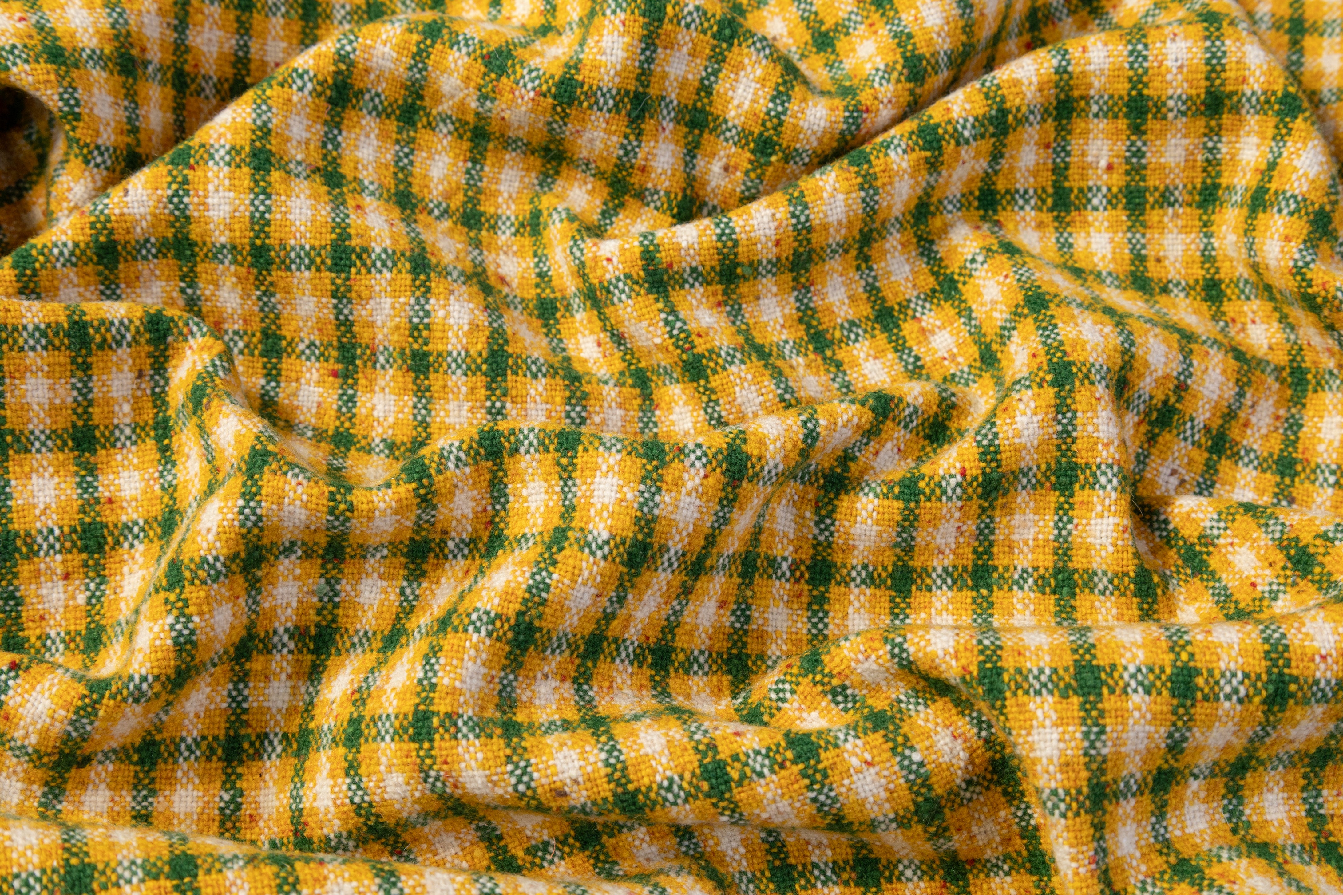 Fused Italian Wool Tweed Coating - Yellow / Green