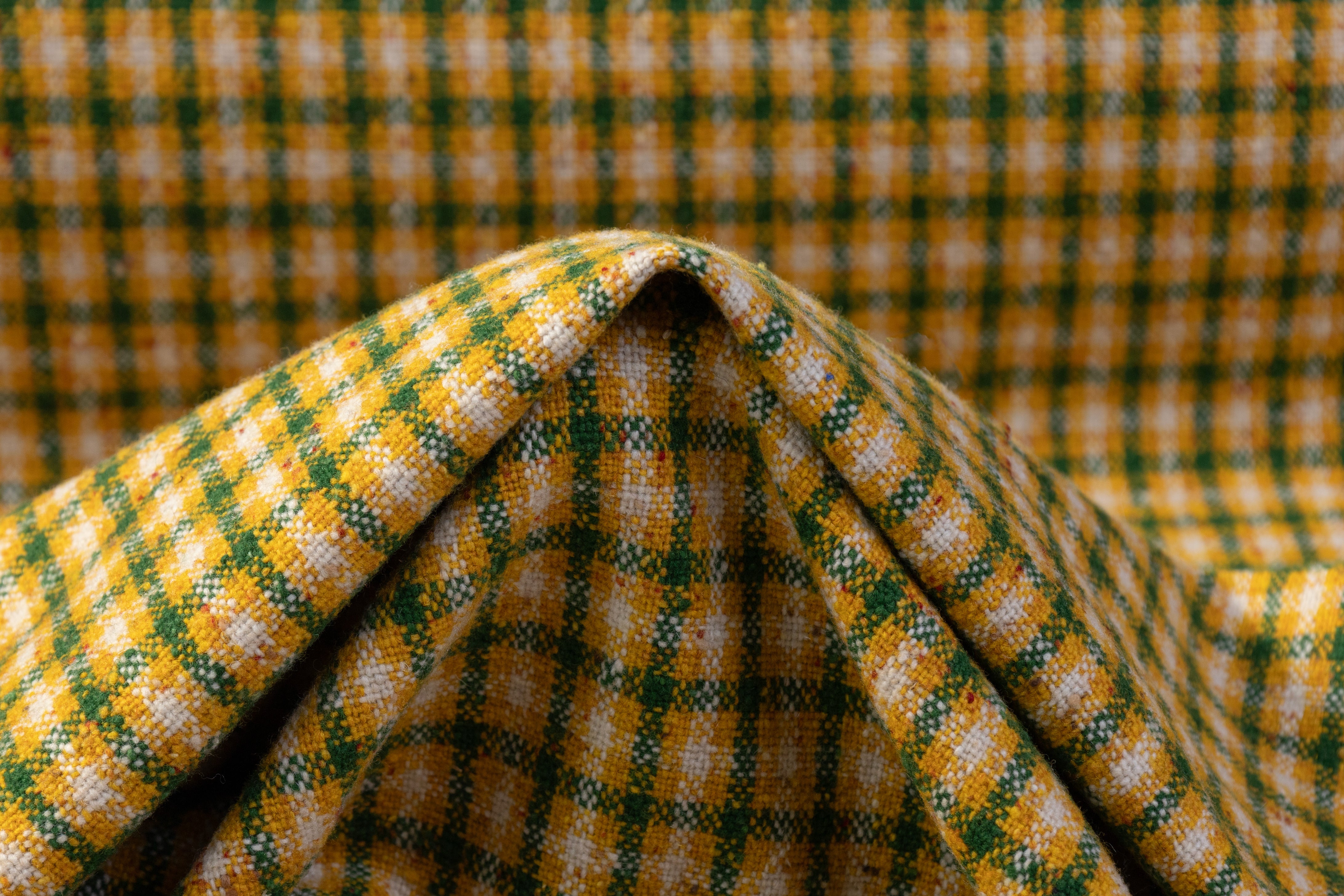 Fused Italian Wool Tweed Coating - Yellow / Green