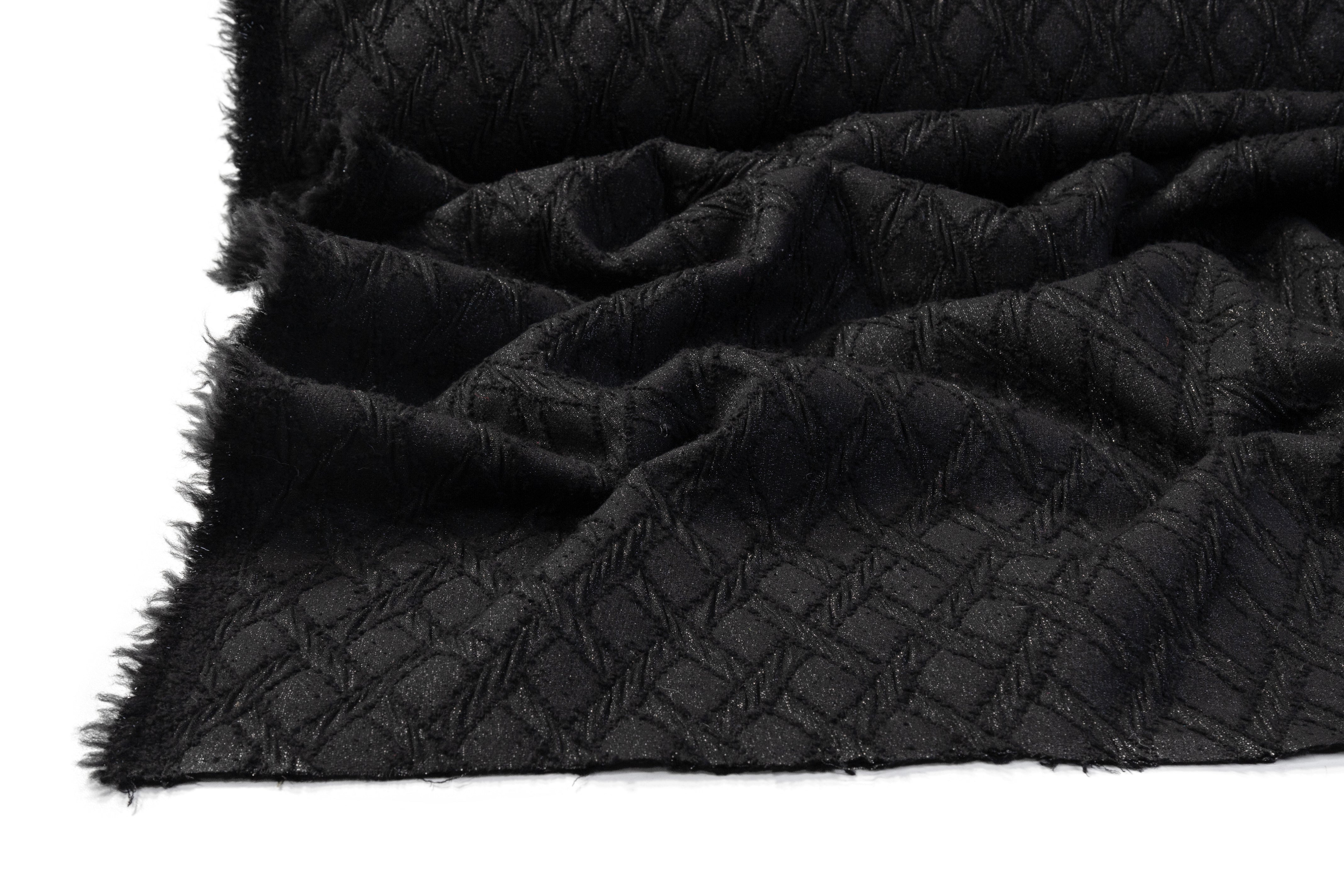 Italian Wool Blend Chenille Brocade - Black
