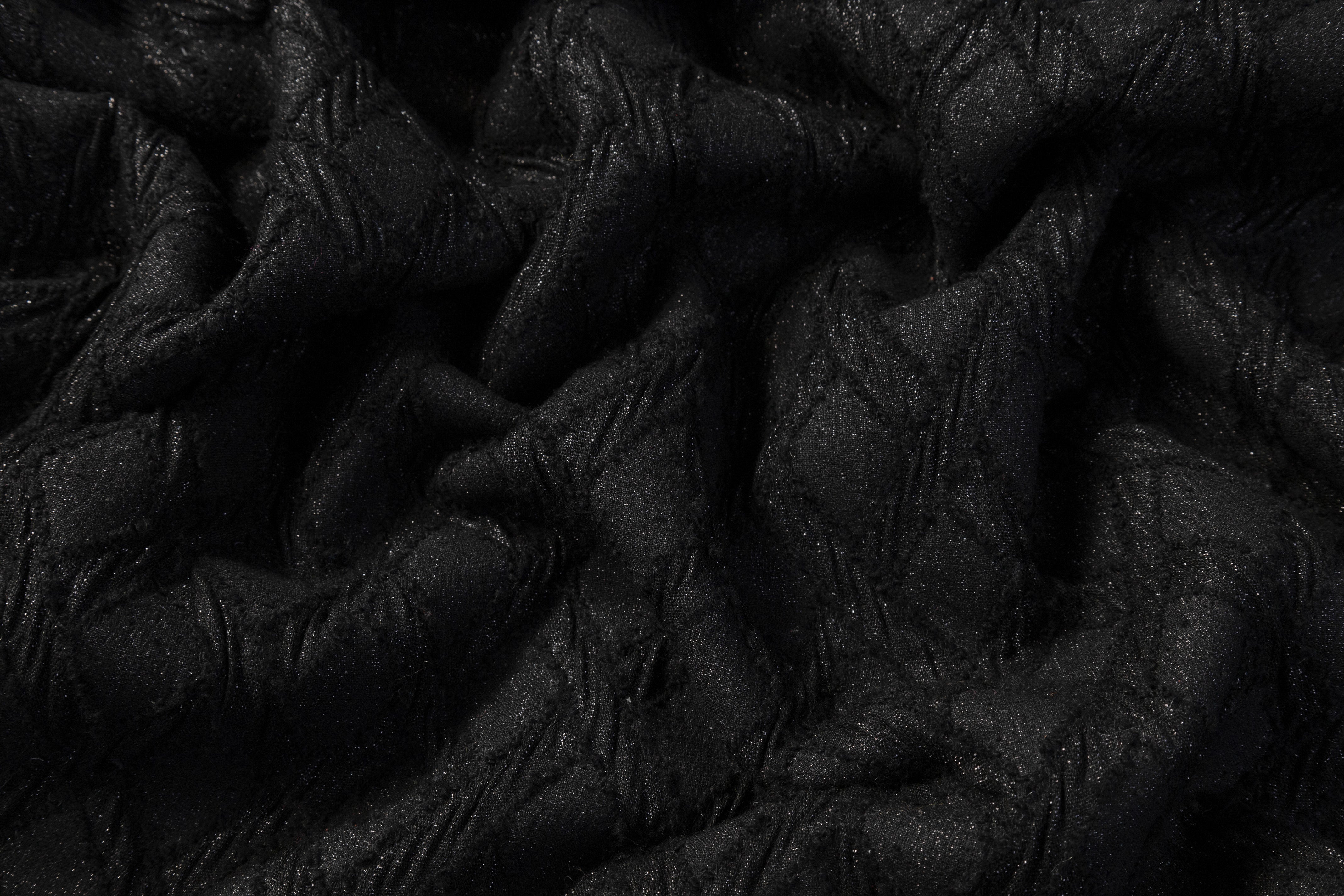 Italian Wool Blend Chenille Brocade - Black