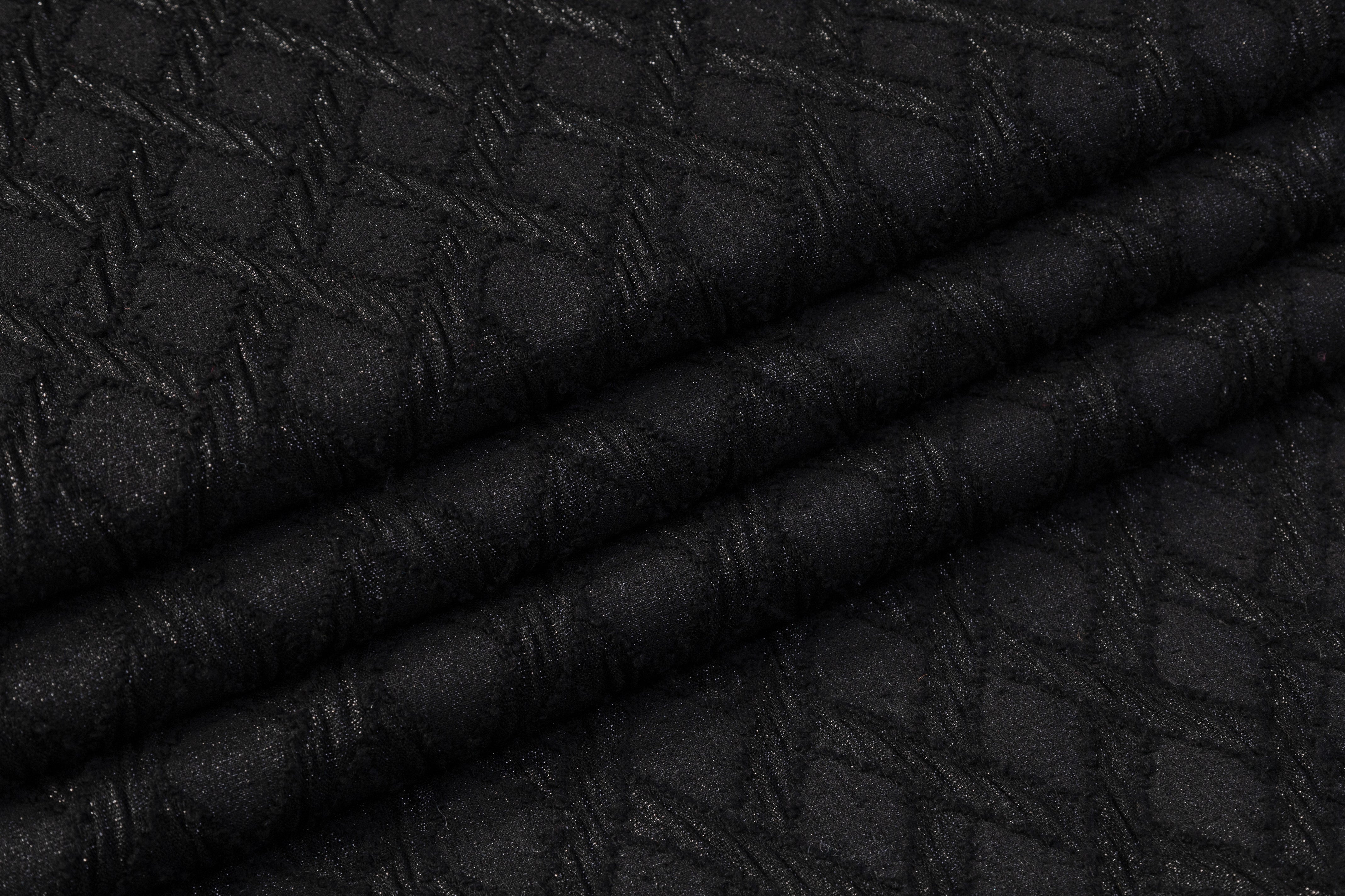 Italian Wool Blend Chenille Brocade - Black