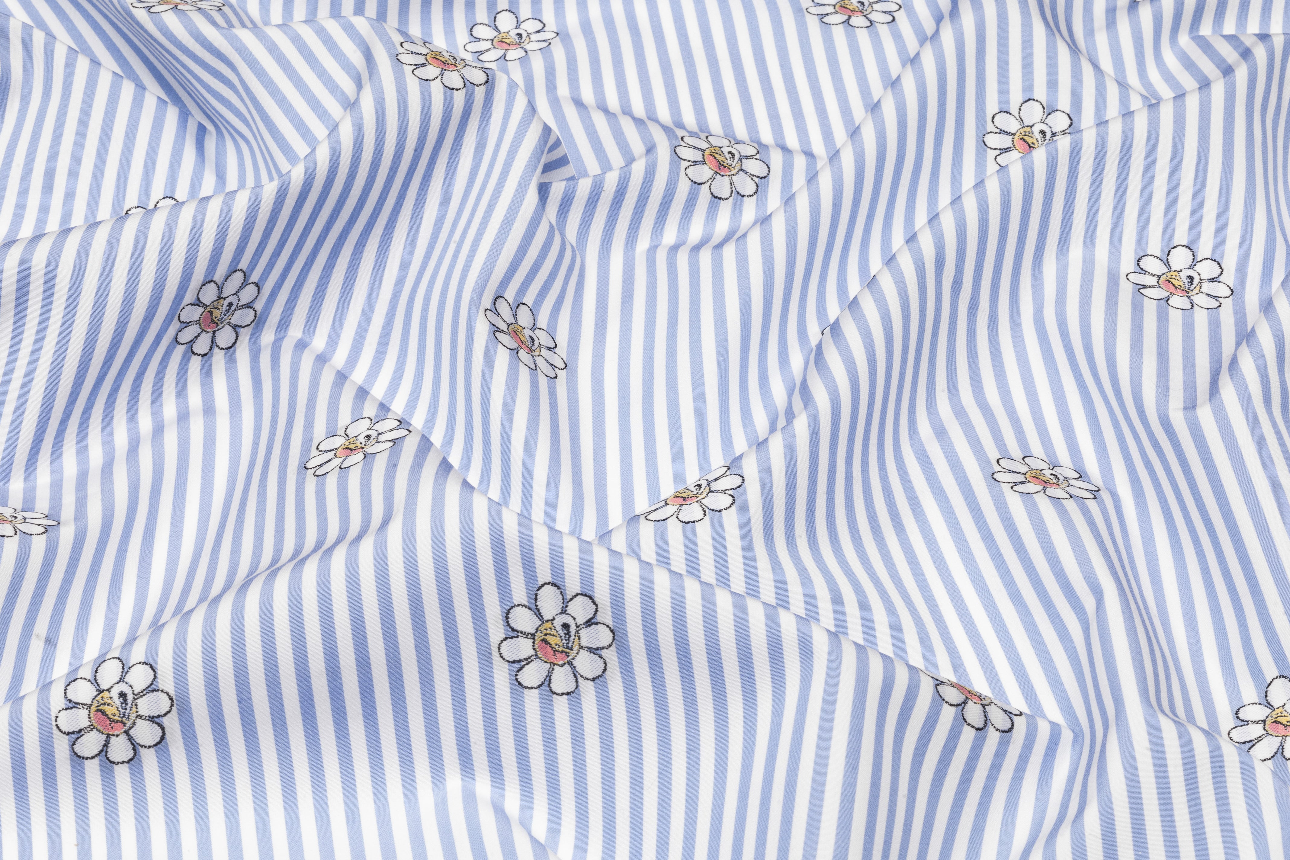 Embroidered Italian Cotton Shirting - Carolina Blue / White