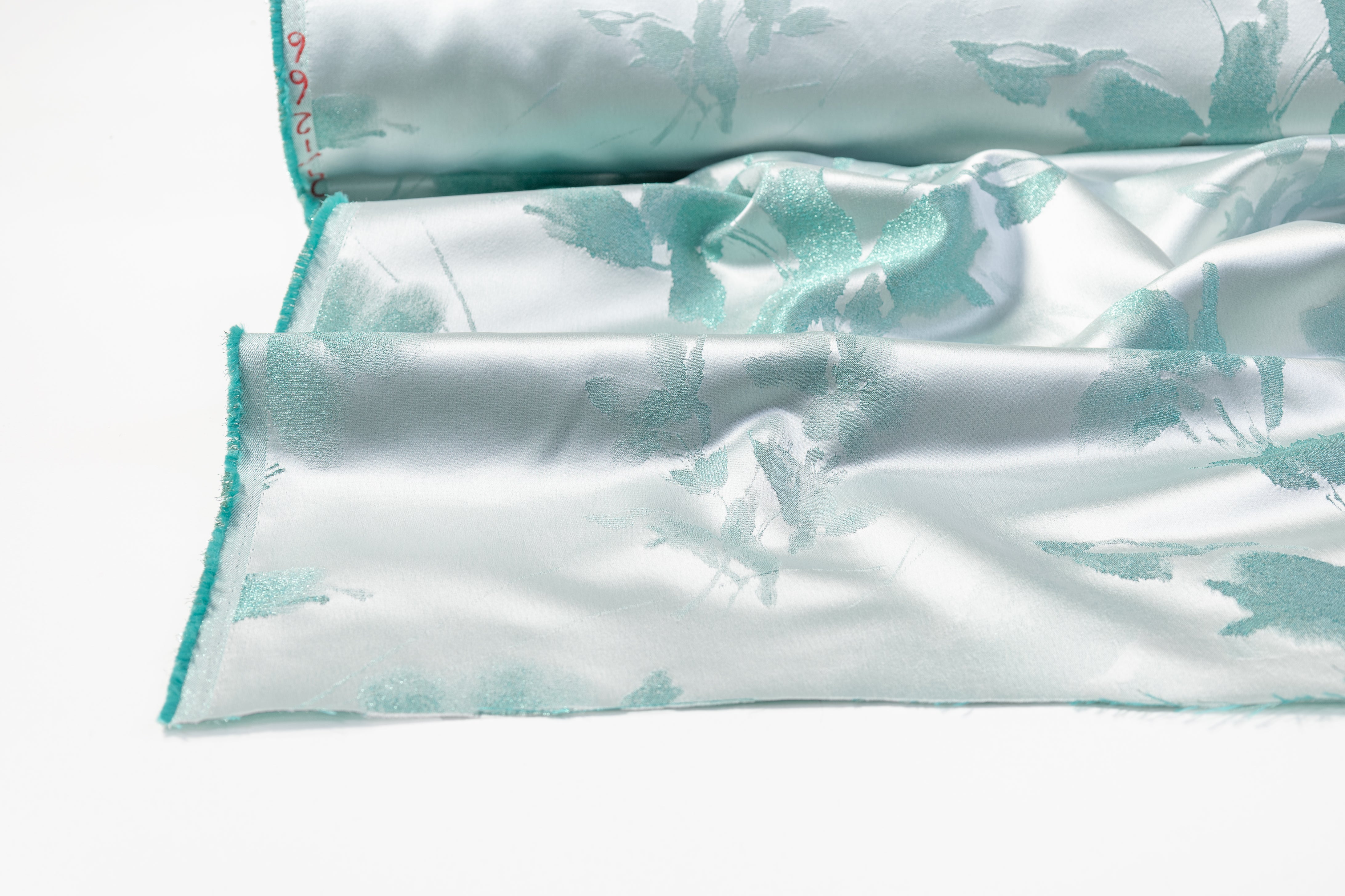 Floral Metallic Italian Satin Brocade - Aqua Green
