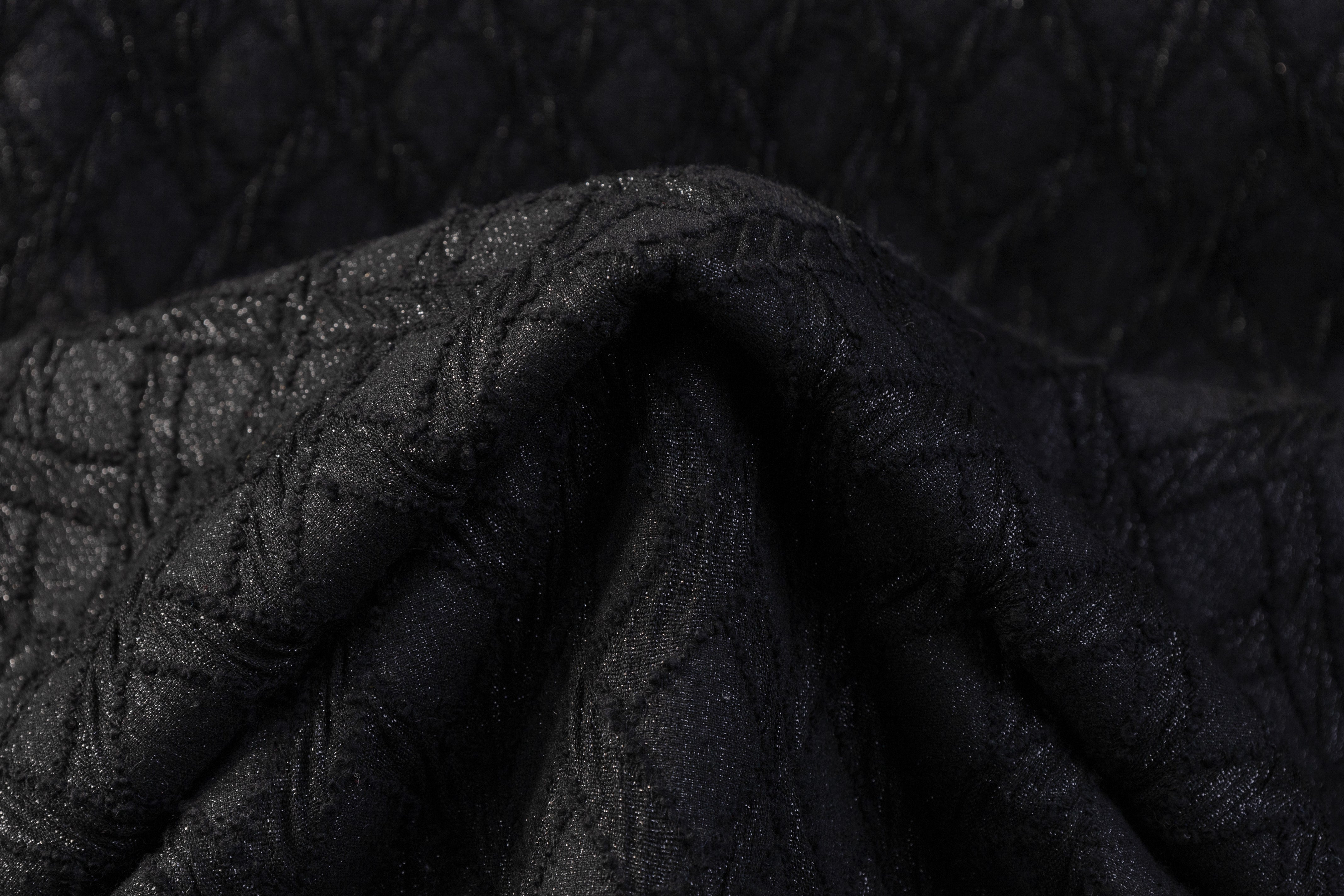 Italian Wool Blend Chenille Brocade - Black
