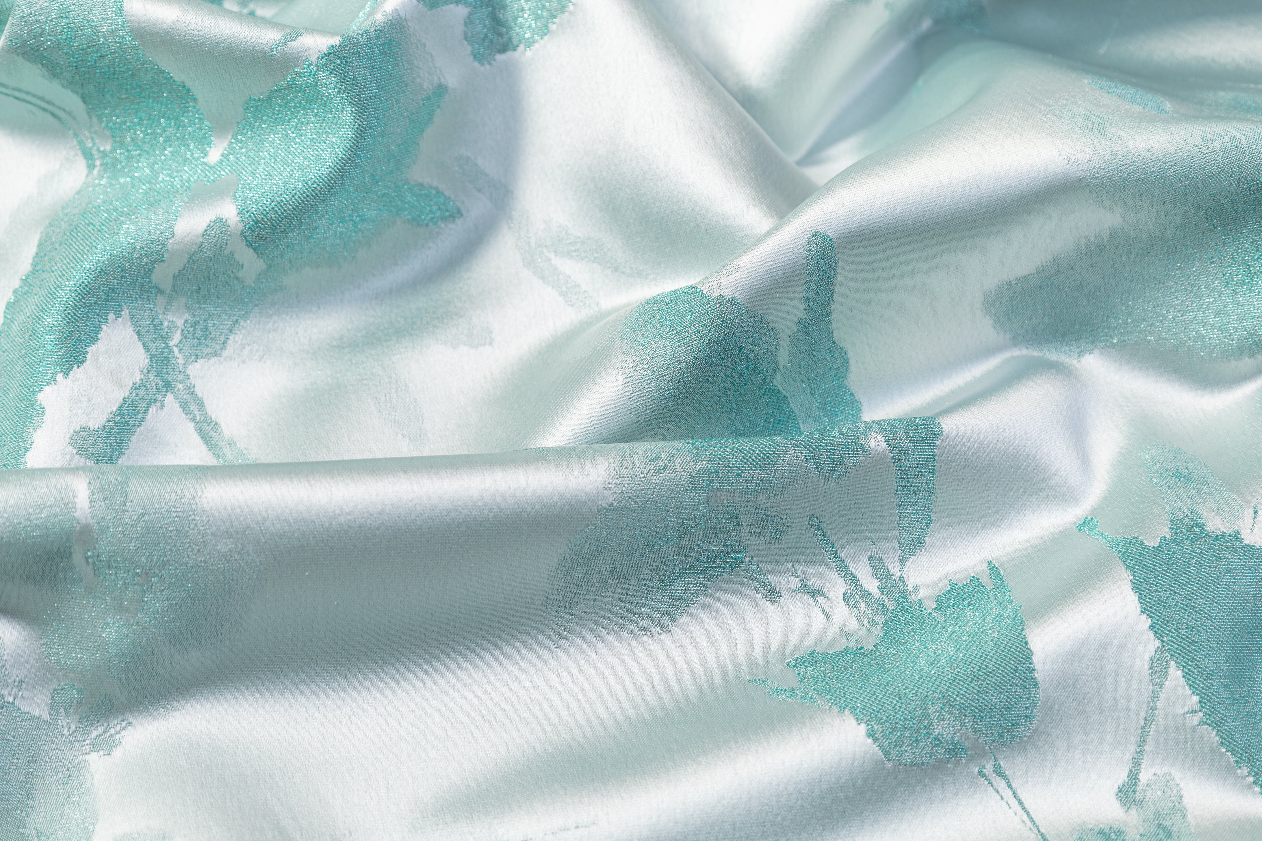 Floral Metallic Italian Satin Brocade - Aqua Green