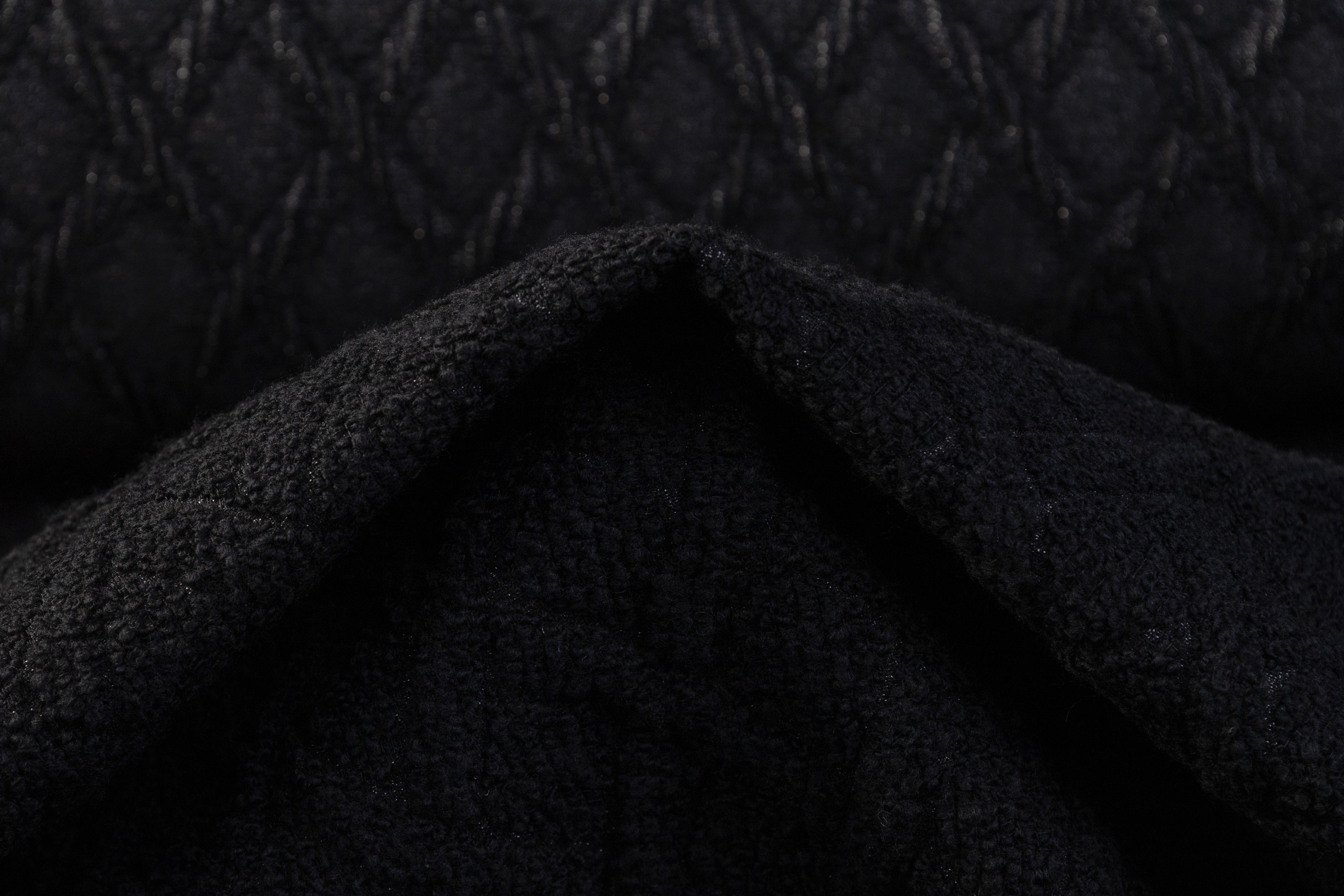 Italian Wool Blend Chenille Brocade - Black