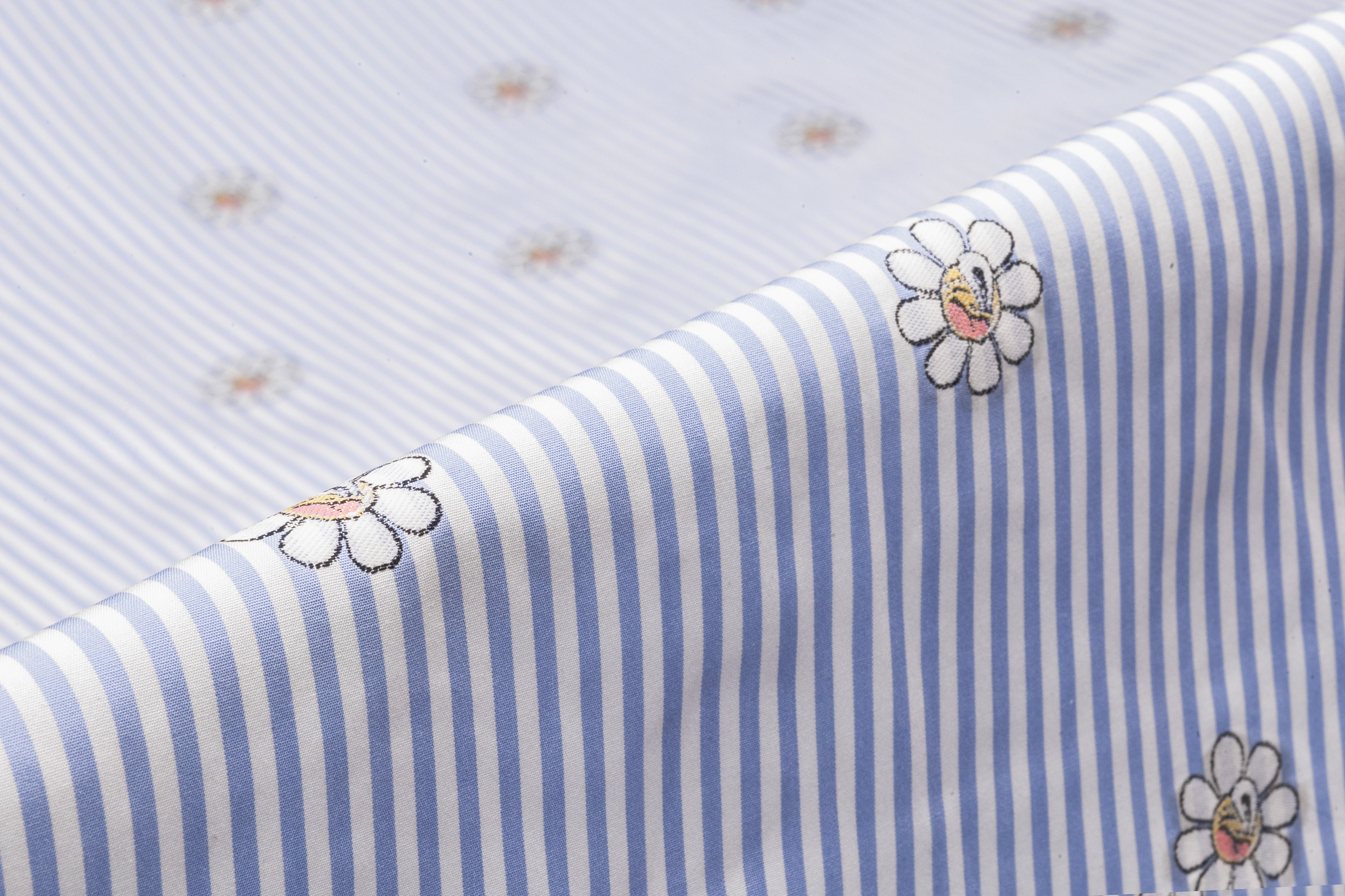 Embroidered Italian Cotton Shirting - Carolina Blue / White