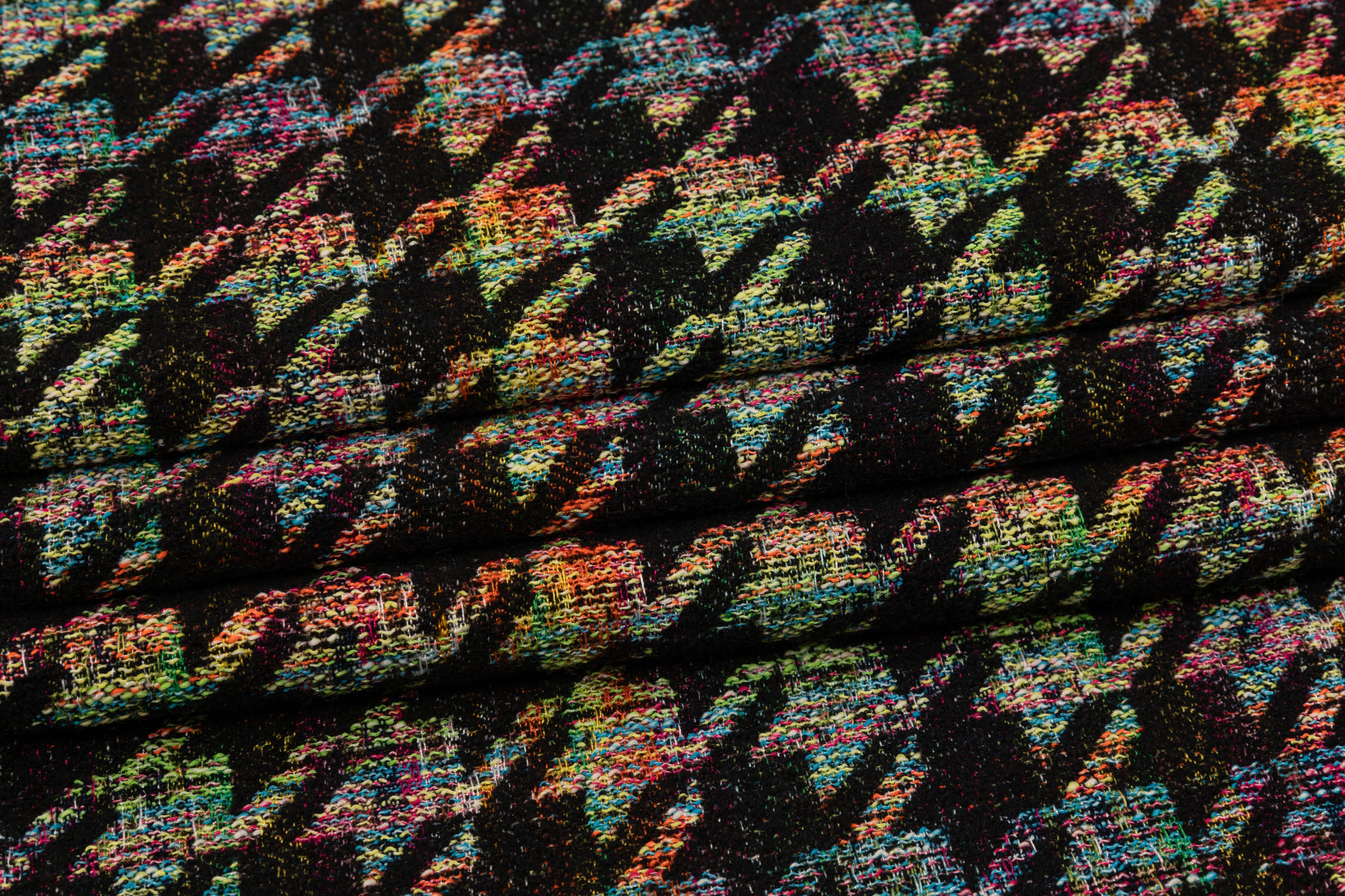 Houndstooth Italian Cotton Blend Tweed - Multicolor