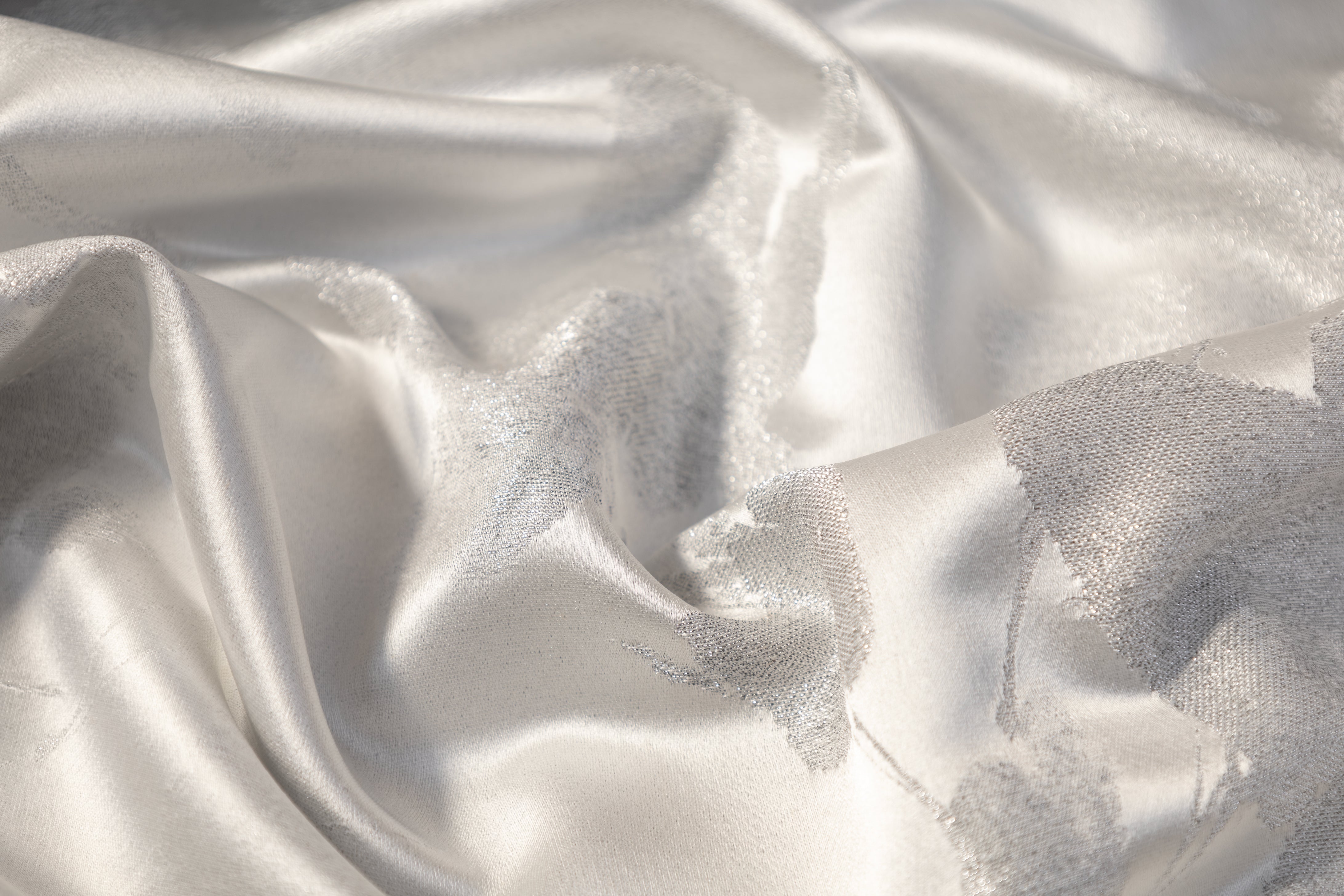 Floral Metallic Italian Satin Brocade - Silver / Gray