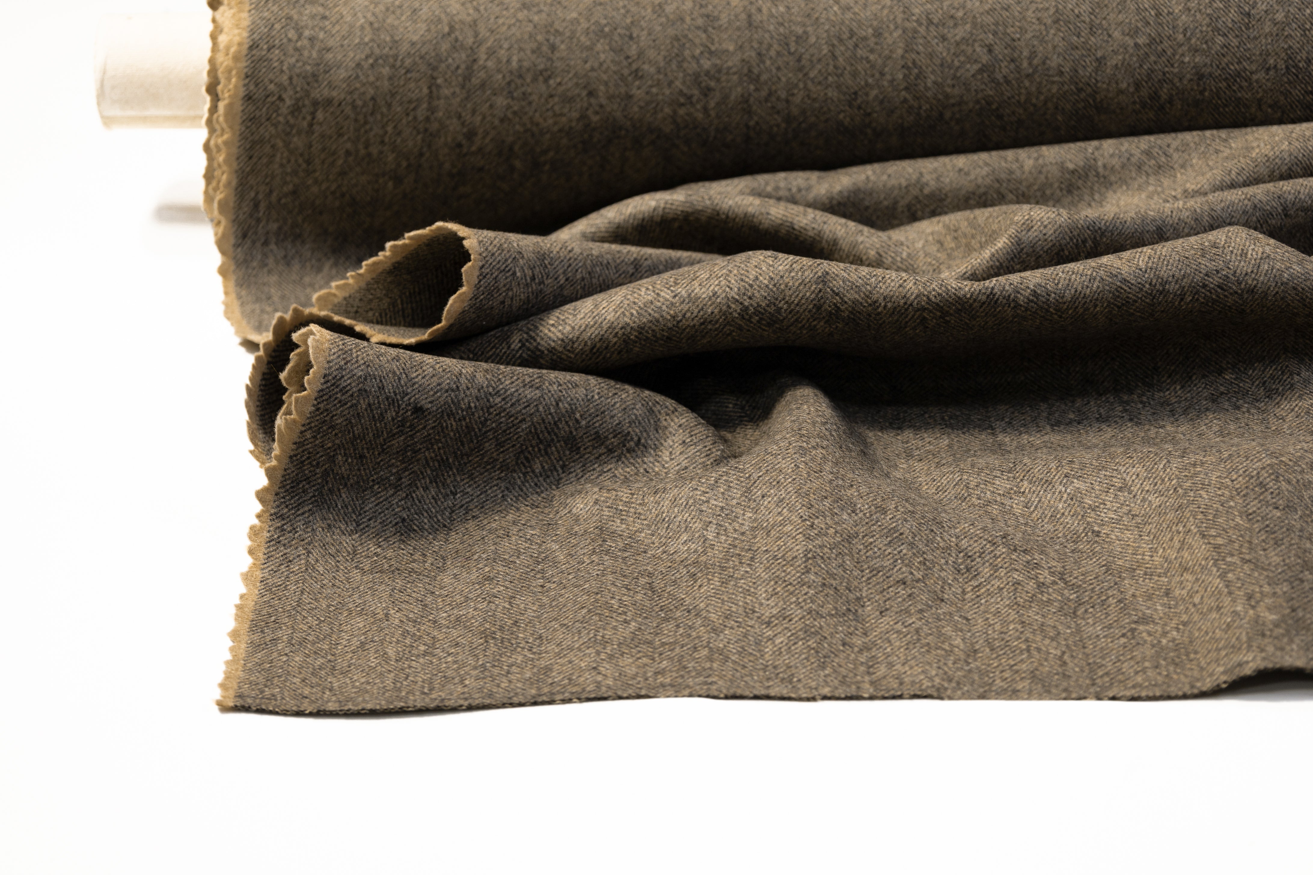 Double Faced Herringbone Italian Wool Cashmere Coating - Gray Brown