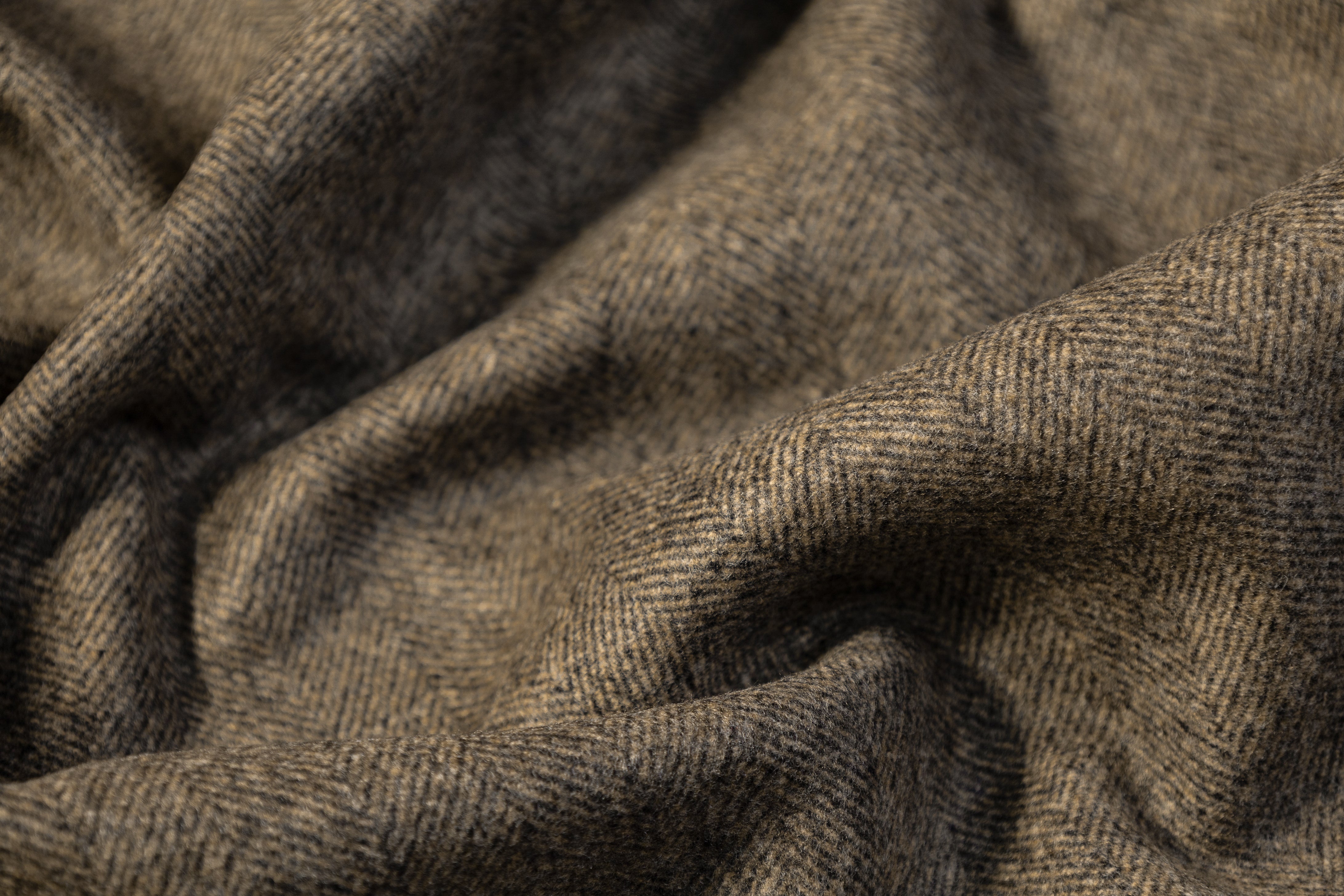 Double Faced Herringbone Italian Wool Cashmere Coating - Gray Brown