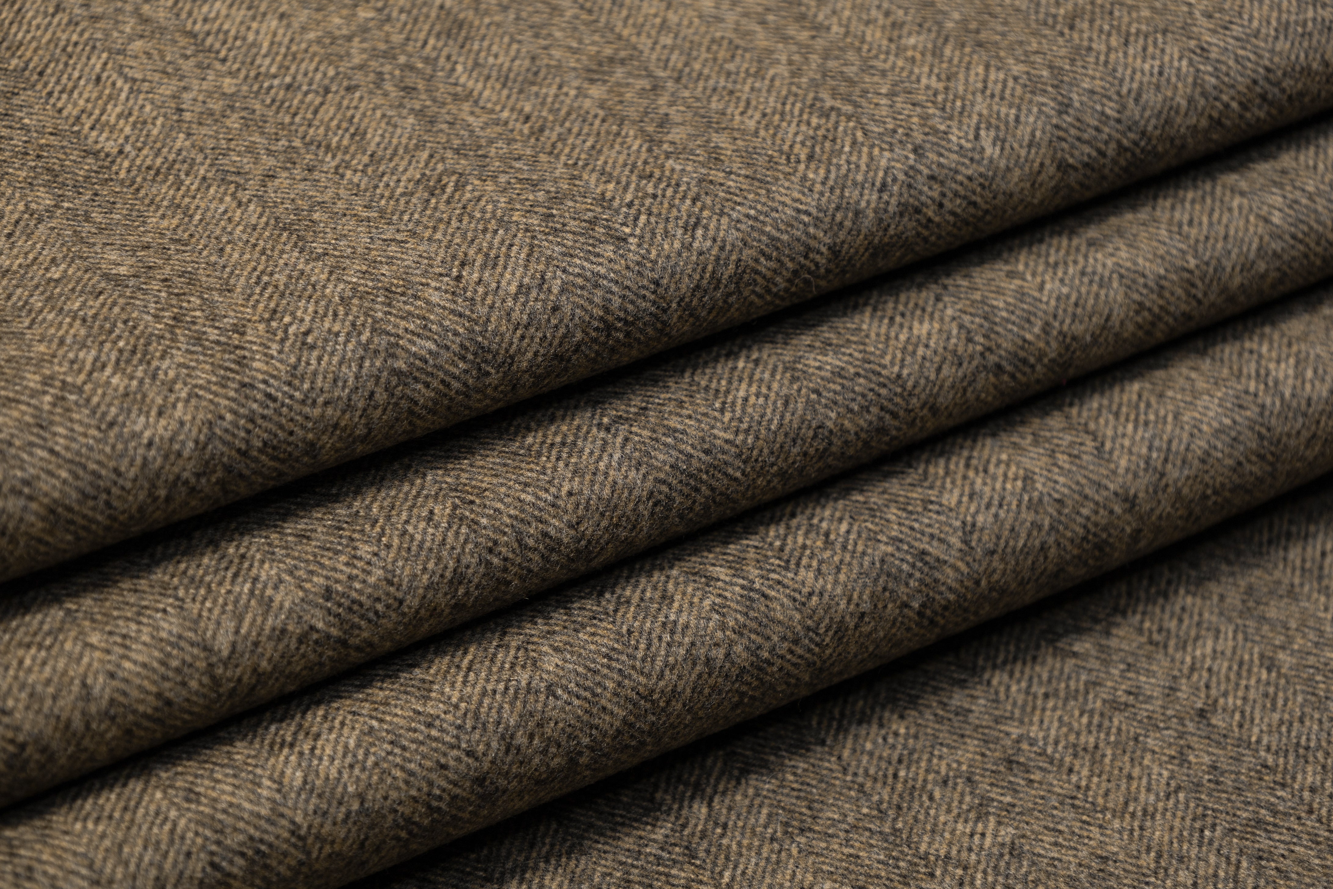 Double Faced Herringbone Italian Wool Cashmere Coating - Gray Brown