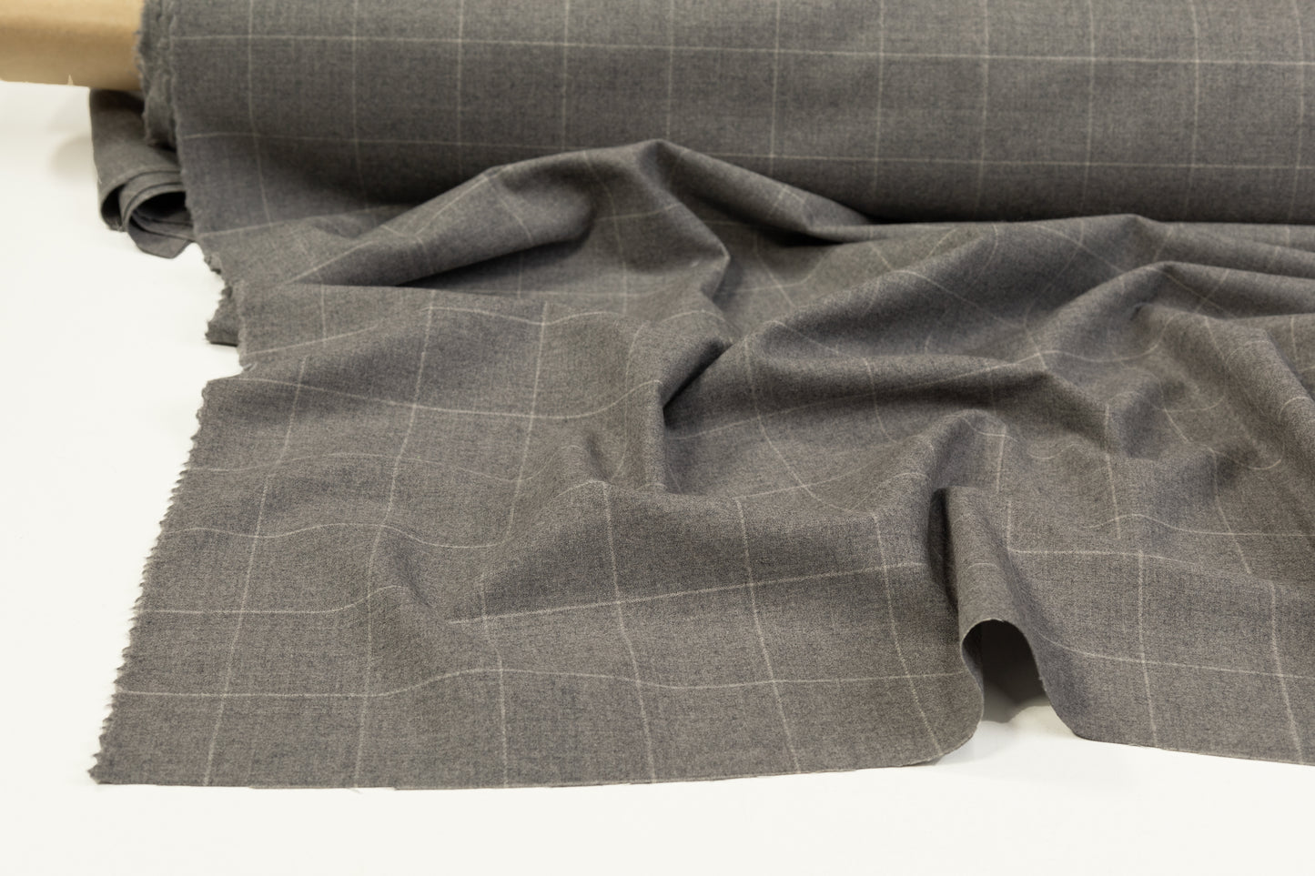 Windowpane Italian Wool Suiting - Gray