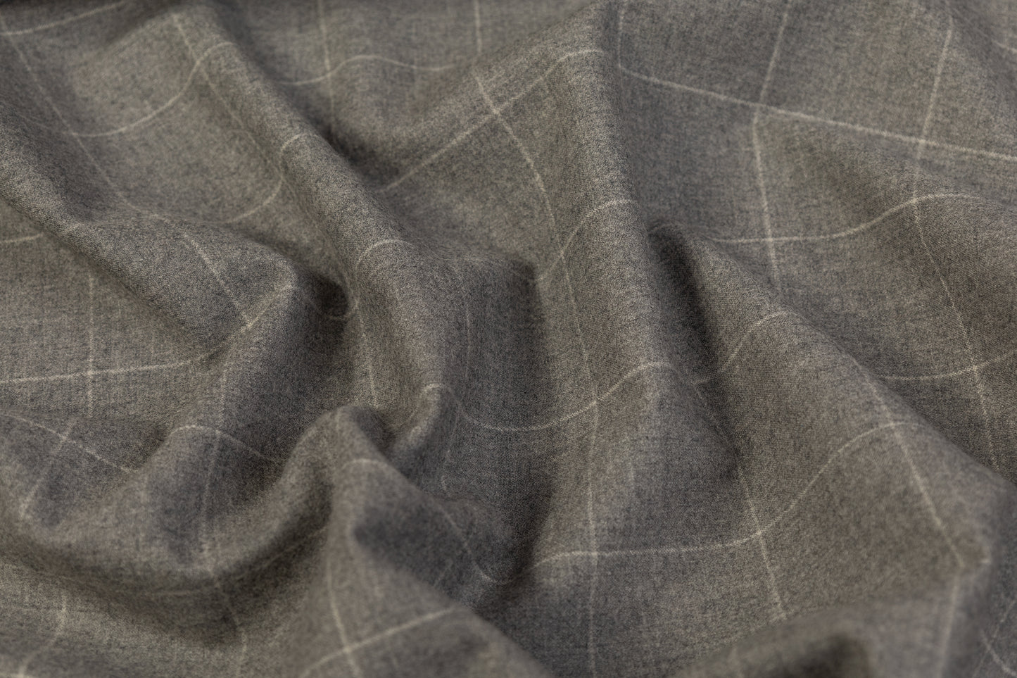Windowpane Italian Wool Suiting - Gray