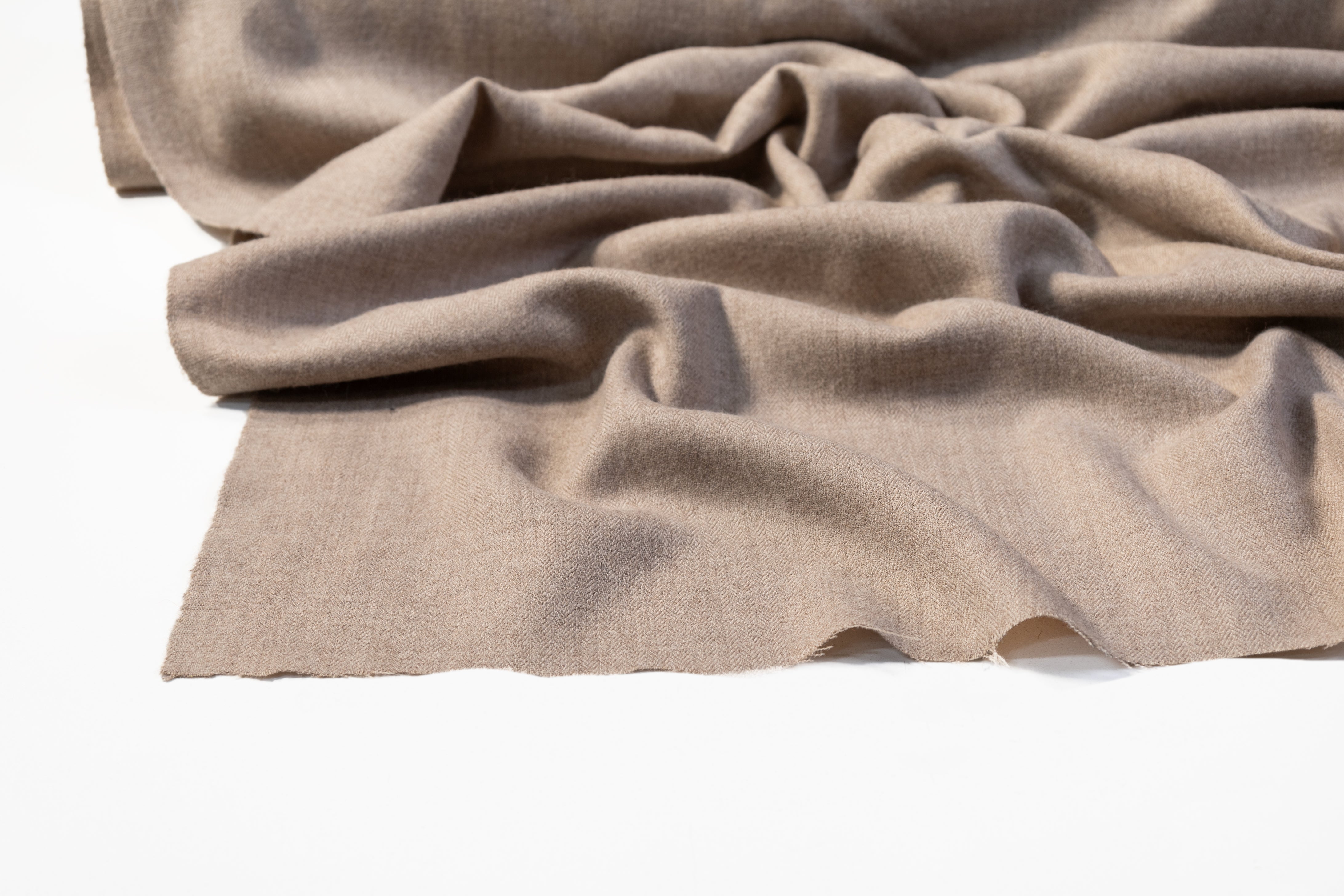 Italian Herringbone Camel Hair Suiting - Light Taupe