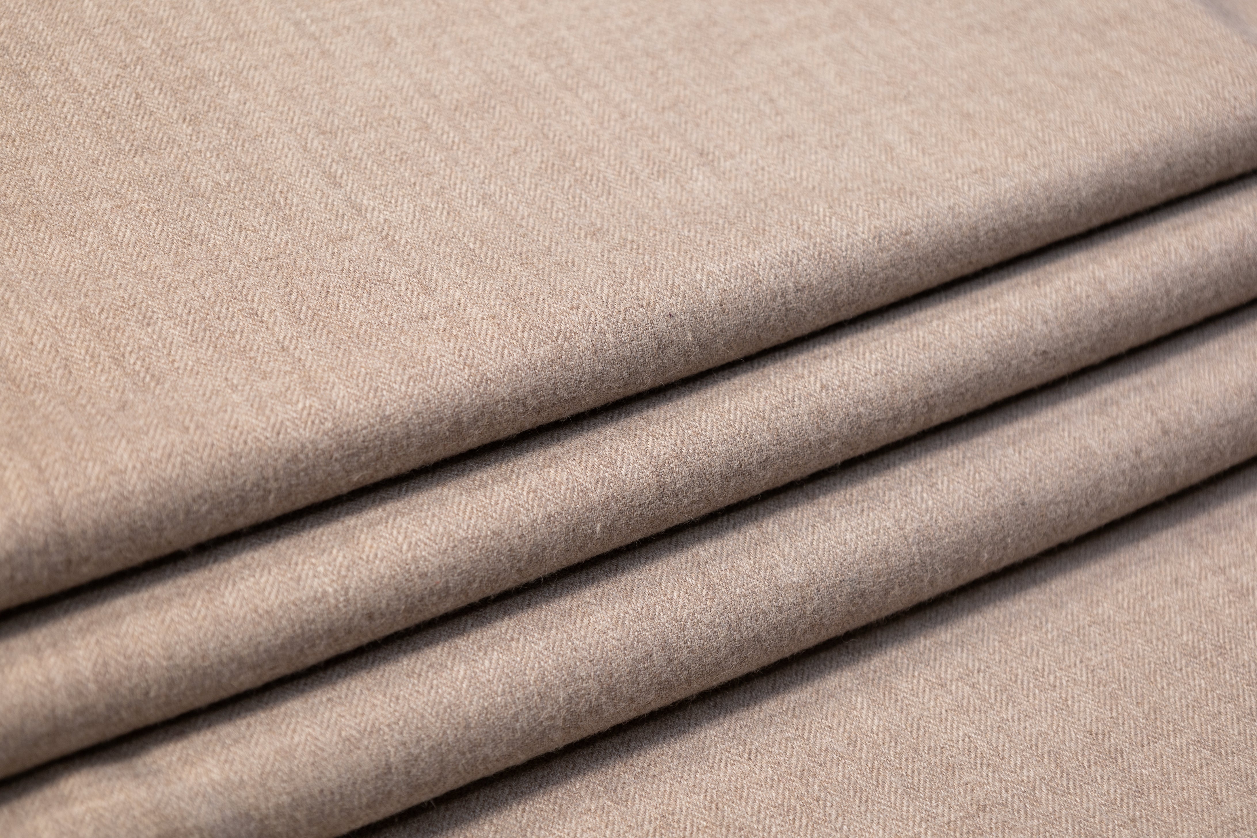 Italian Herringbone Camel Hair Suiting - Light Taupe