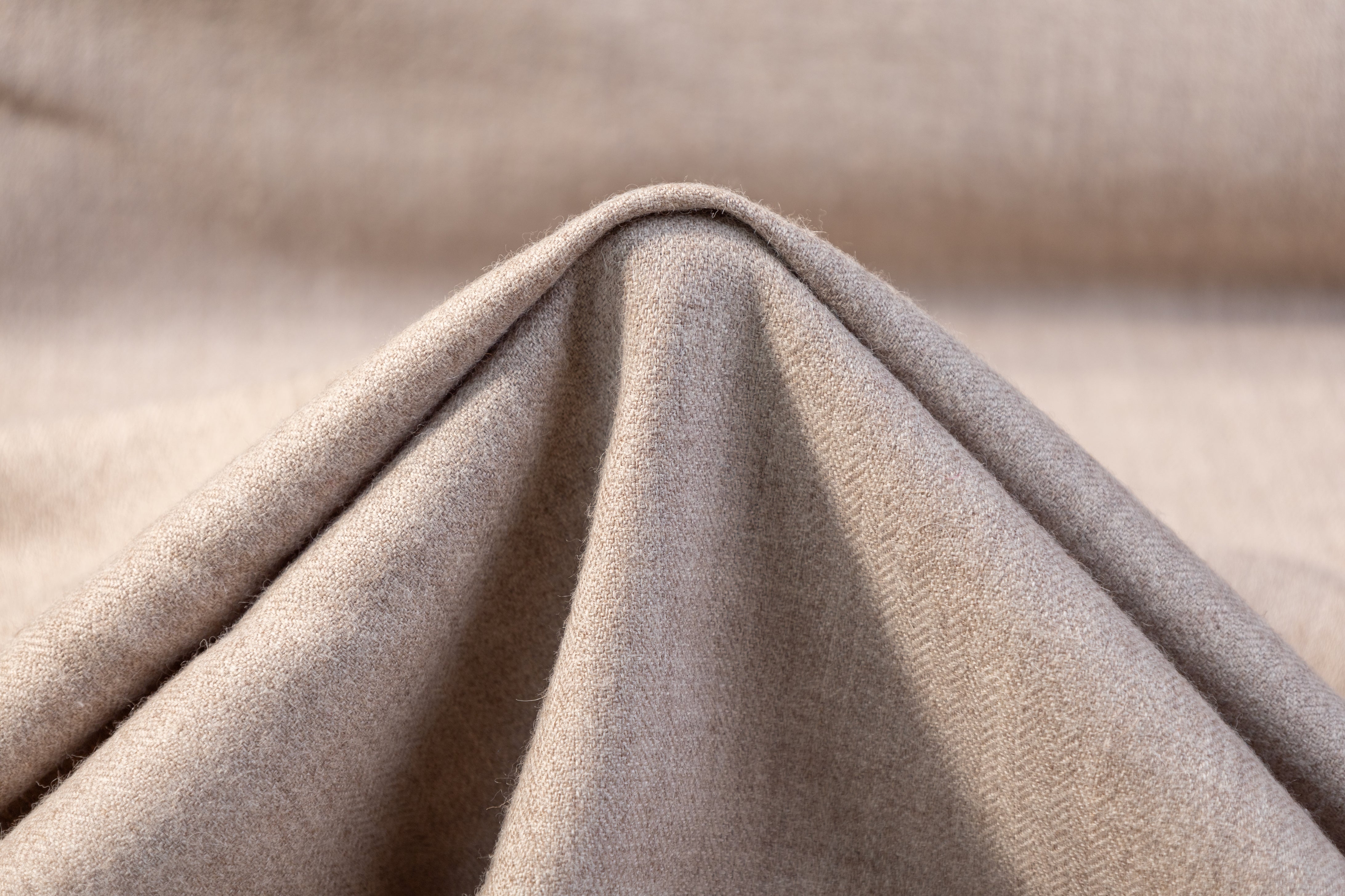 Italian Herringbone Camel Hair Suiting - Light Taupe