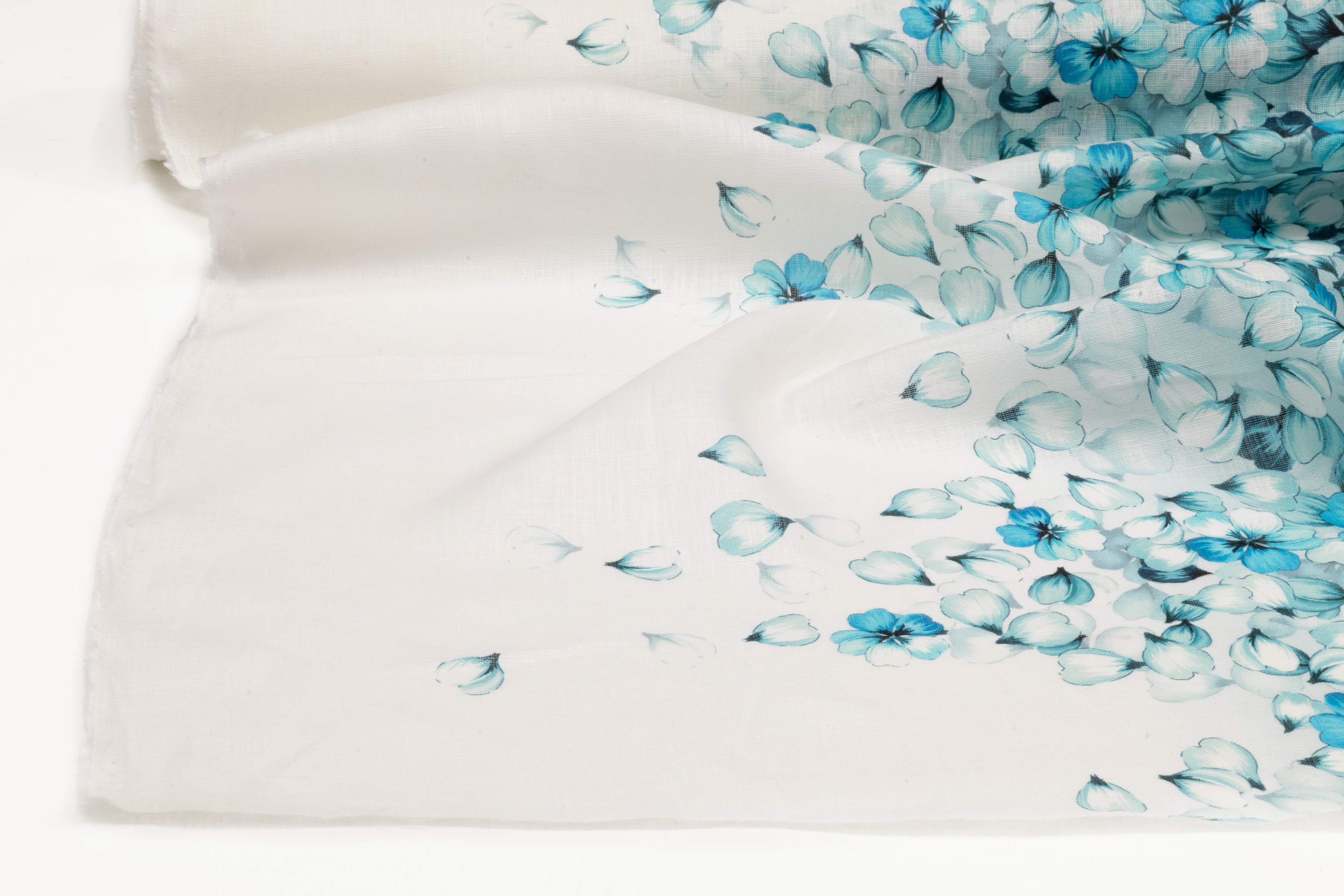 Floral Italian Linen - Aqua Blue