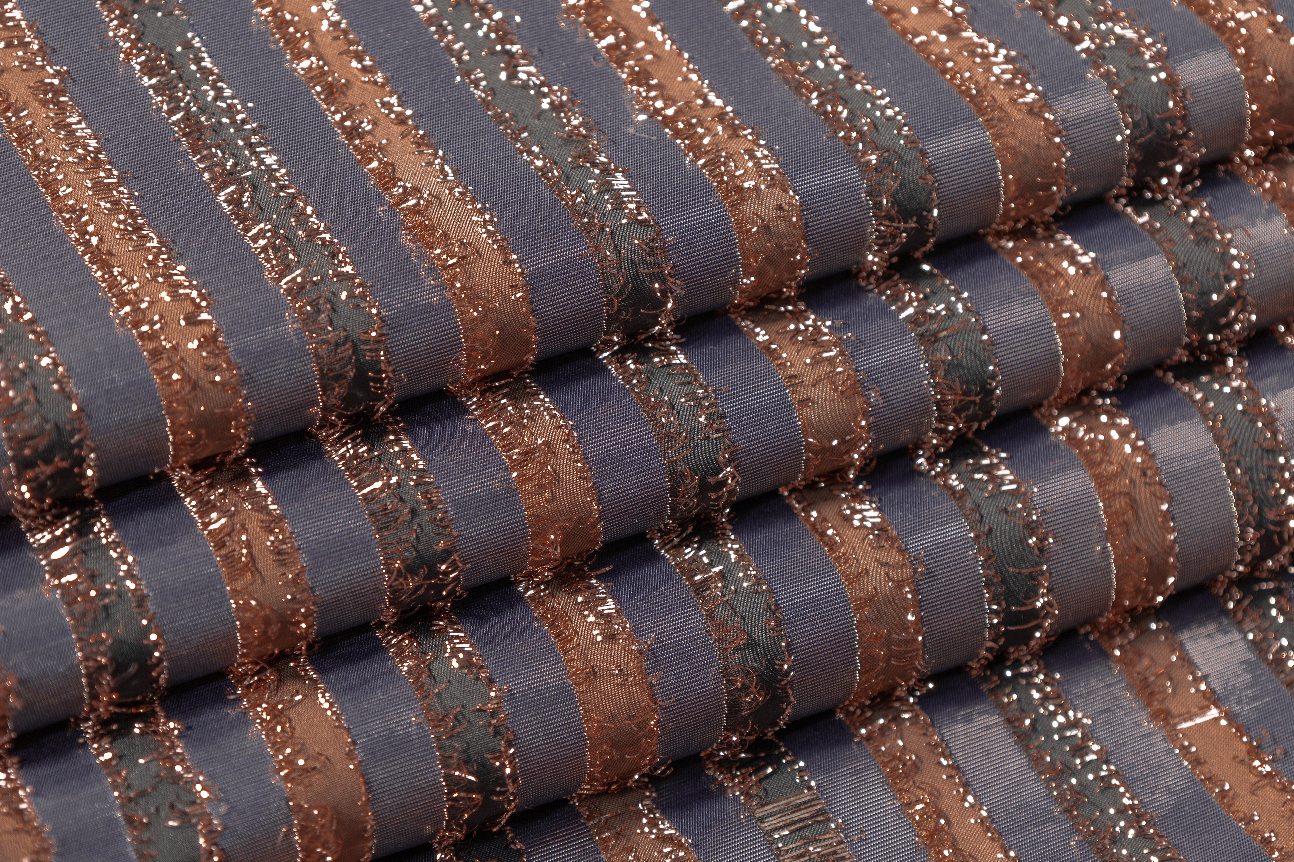 Striped Metallic Fringed Italian Jacquard - Navy / Bronze