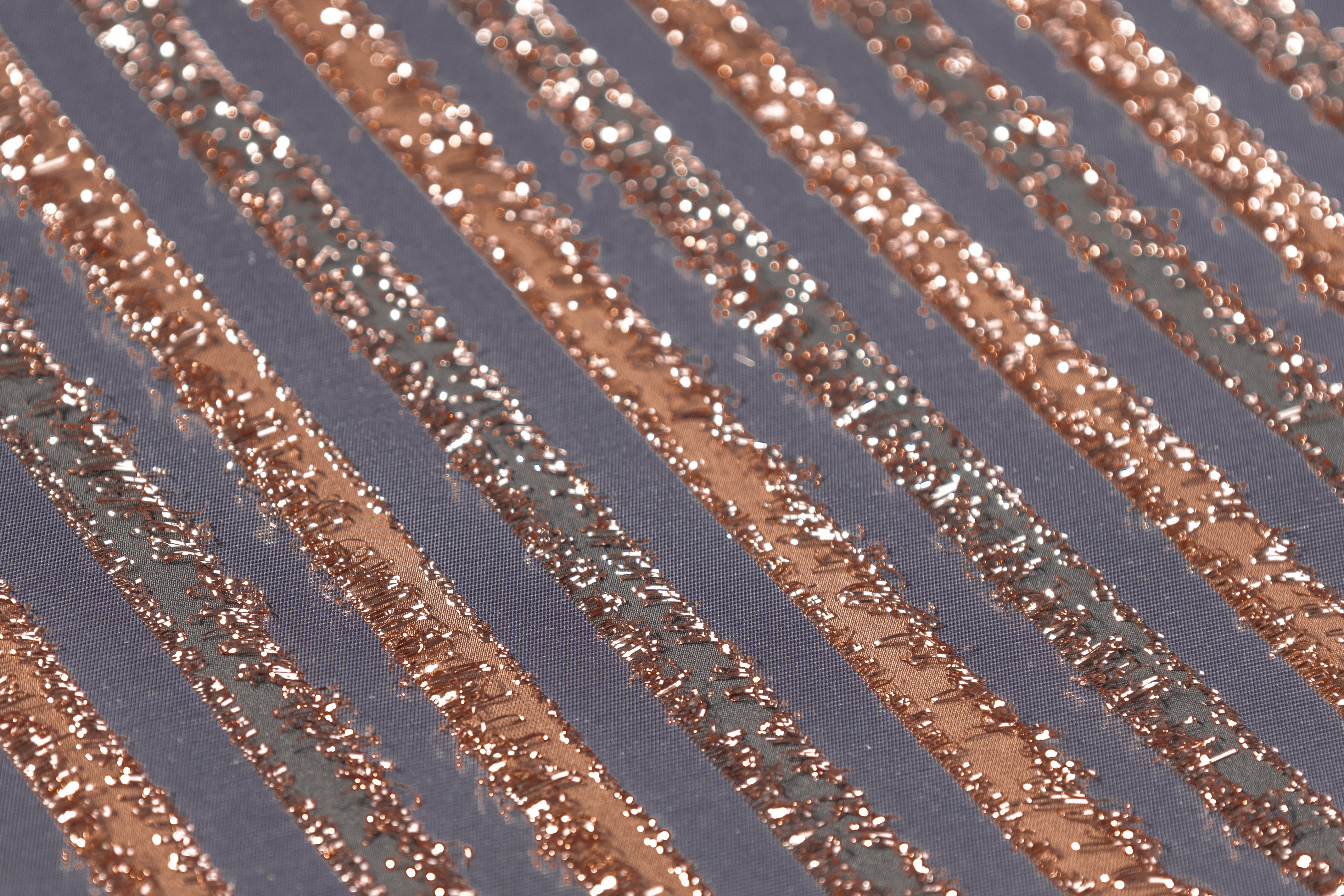 Striped Metallic Fringed Italian Jacquard - Navy / Bronze