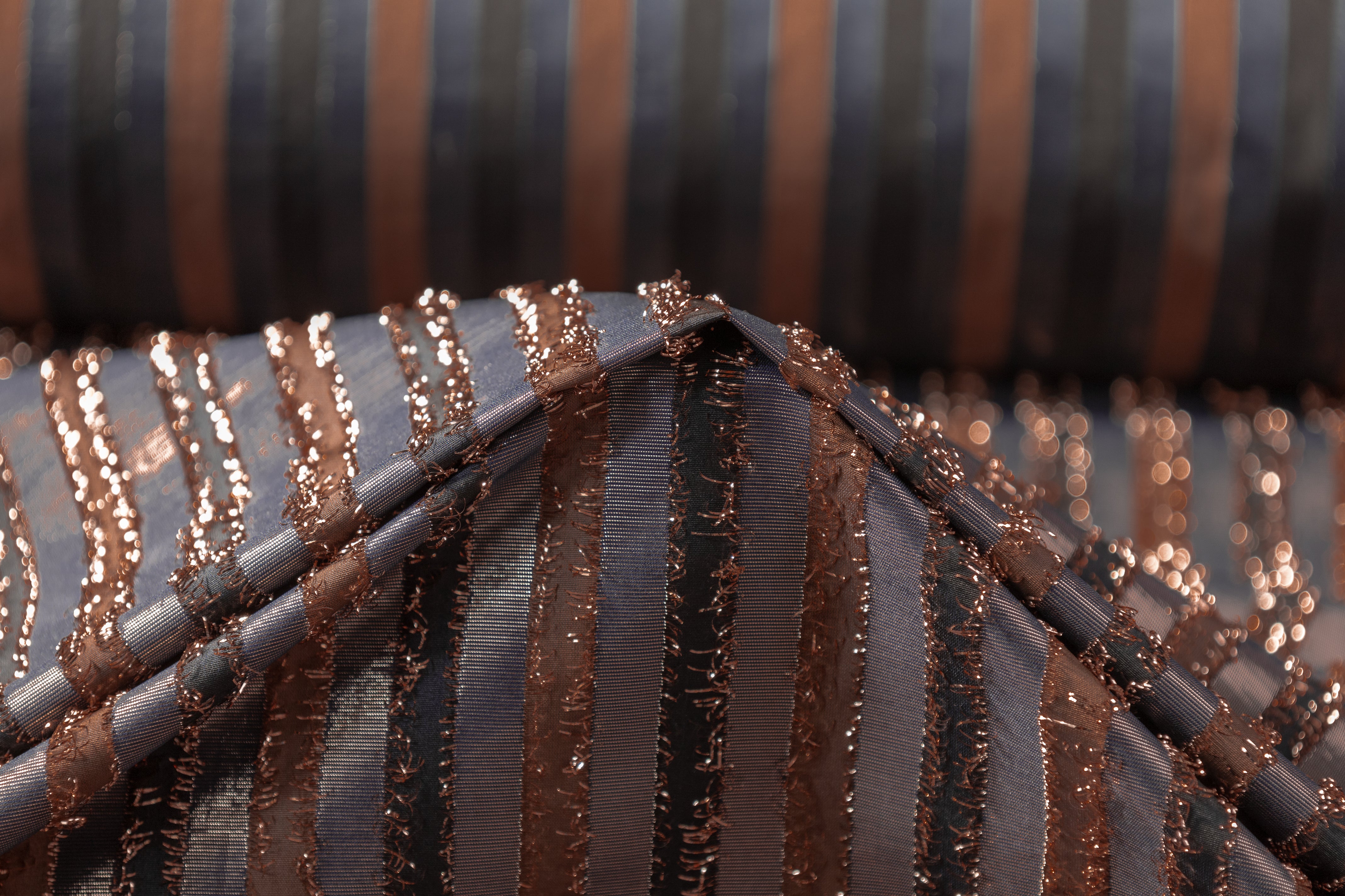 Striped Metallic Fringed Italian Jacquard - Navy / Bronze