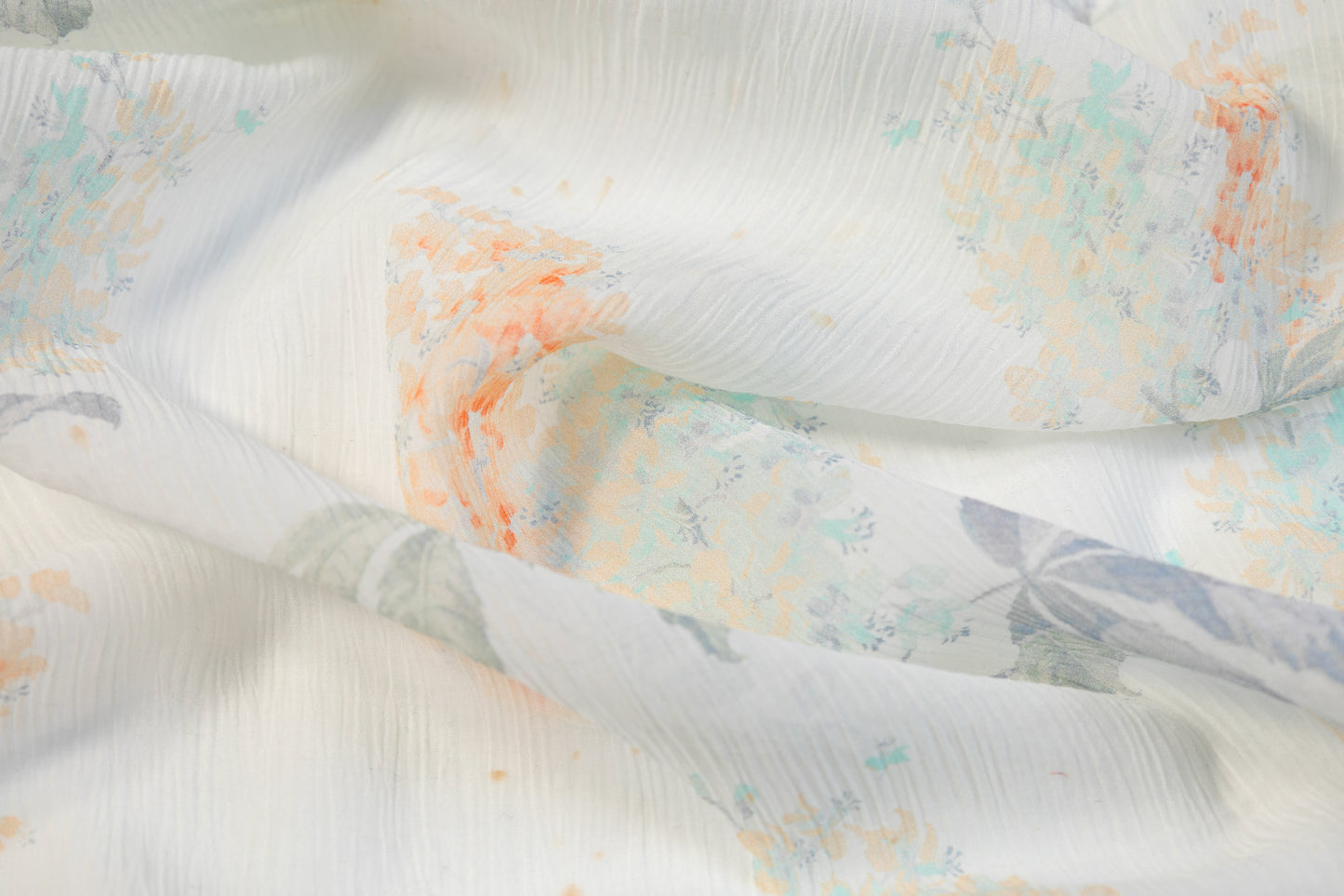 Floral Crinkled Silk Viscose Chiffon - White