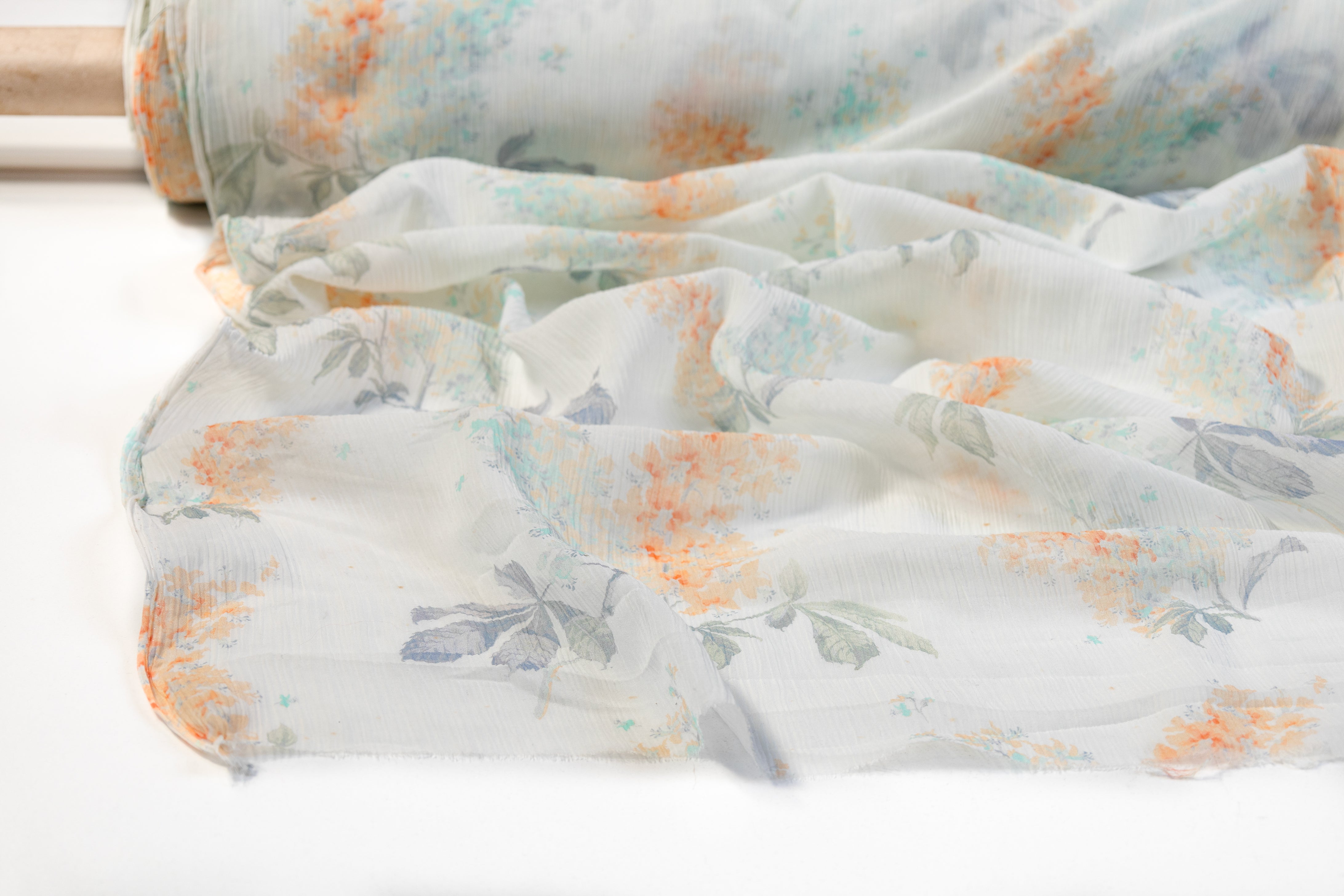 Floral Crinkled Silk Viscose Chiffon - White
