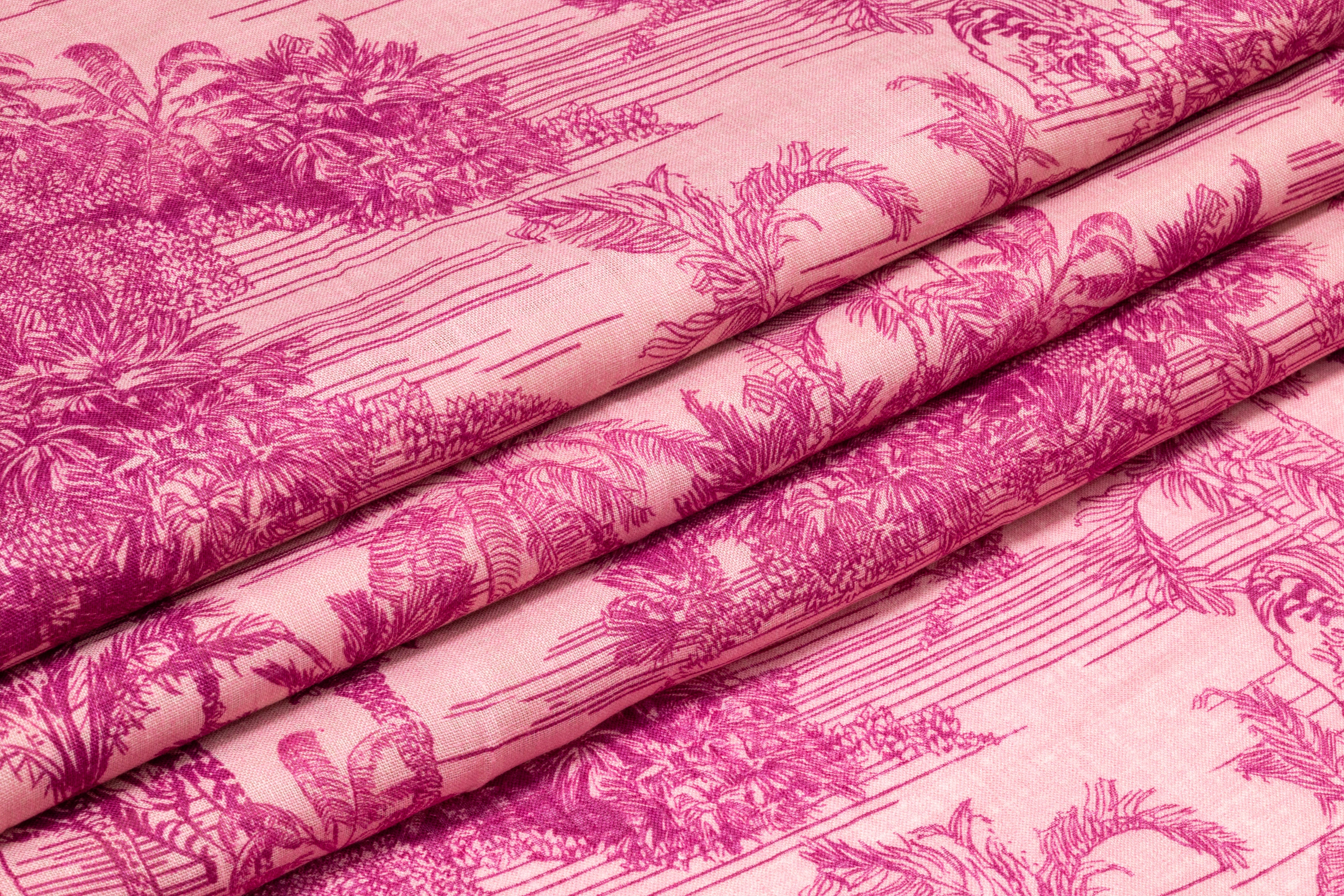 Jungle Toile Italian Linen - Pink