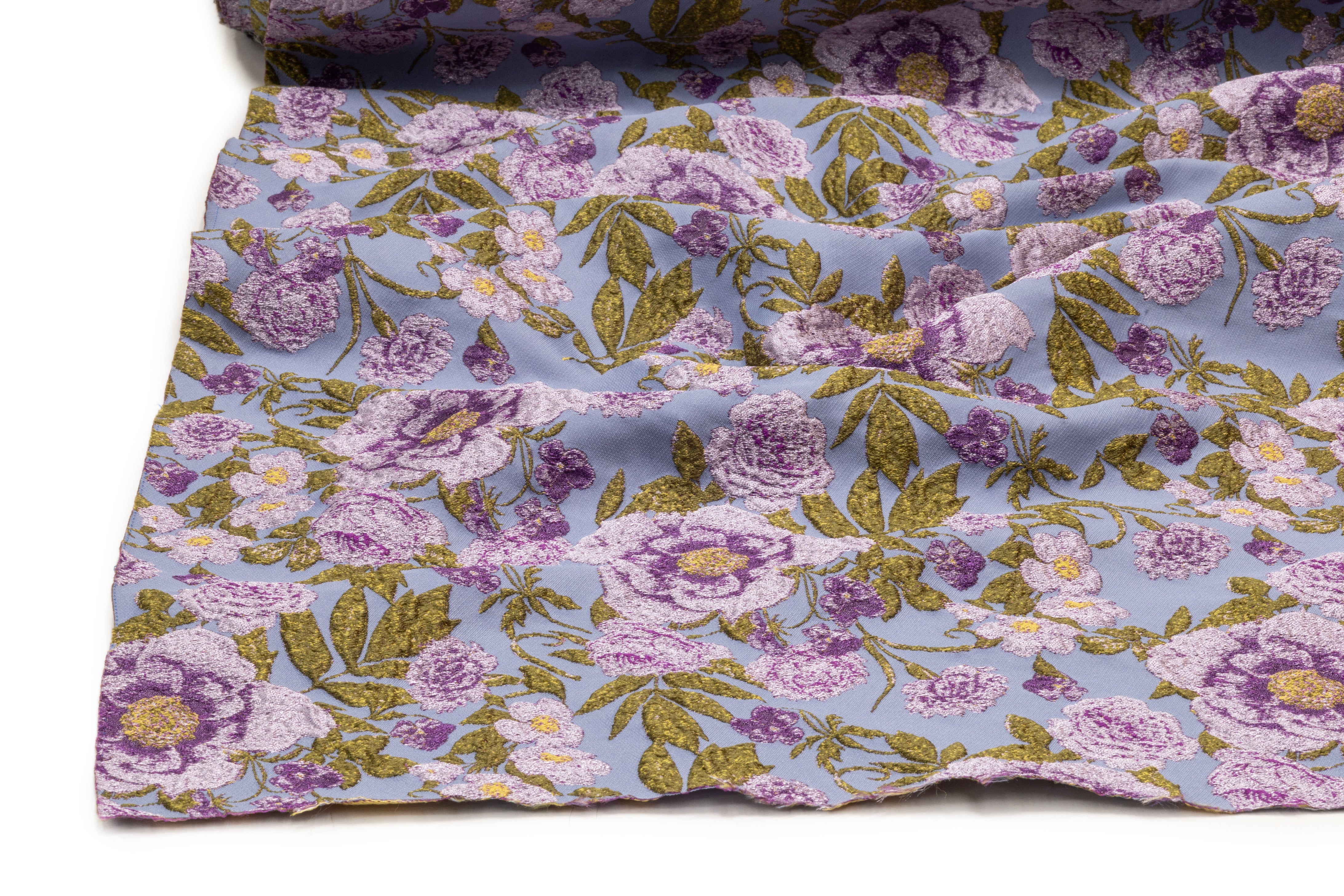 Floral Italian Brocade - Periwinkle / Moss Green / Violet