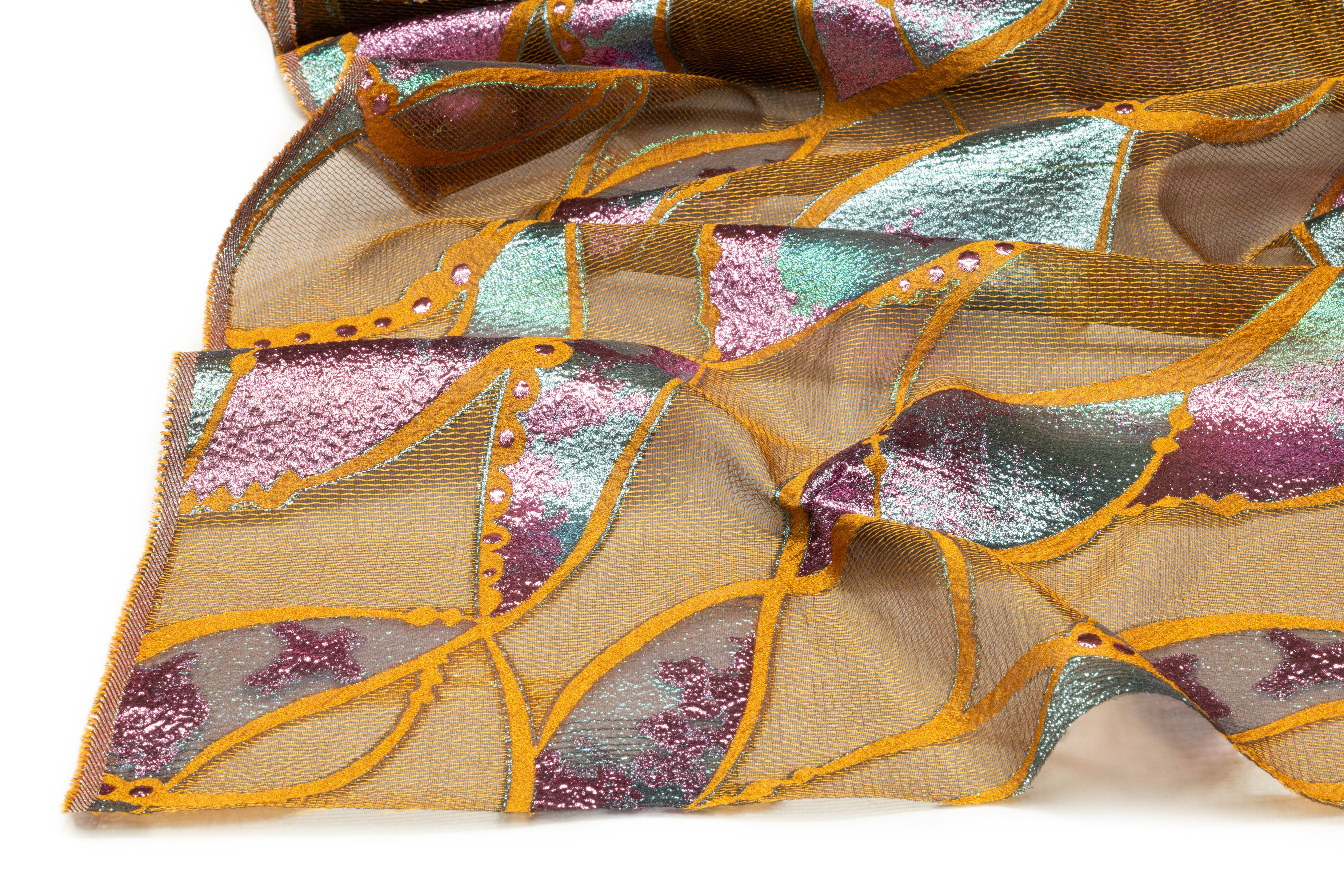 Abstract Metallic Italian Fil Coupé Brocade - Copper / Fuchsia / Turquoise