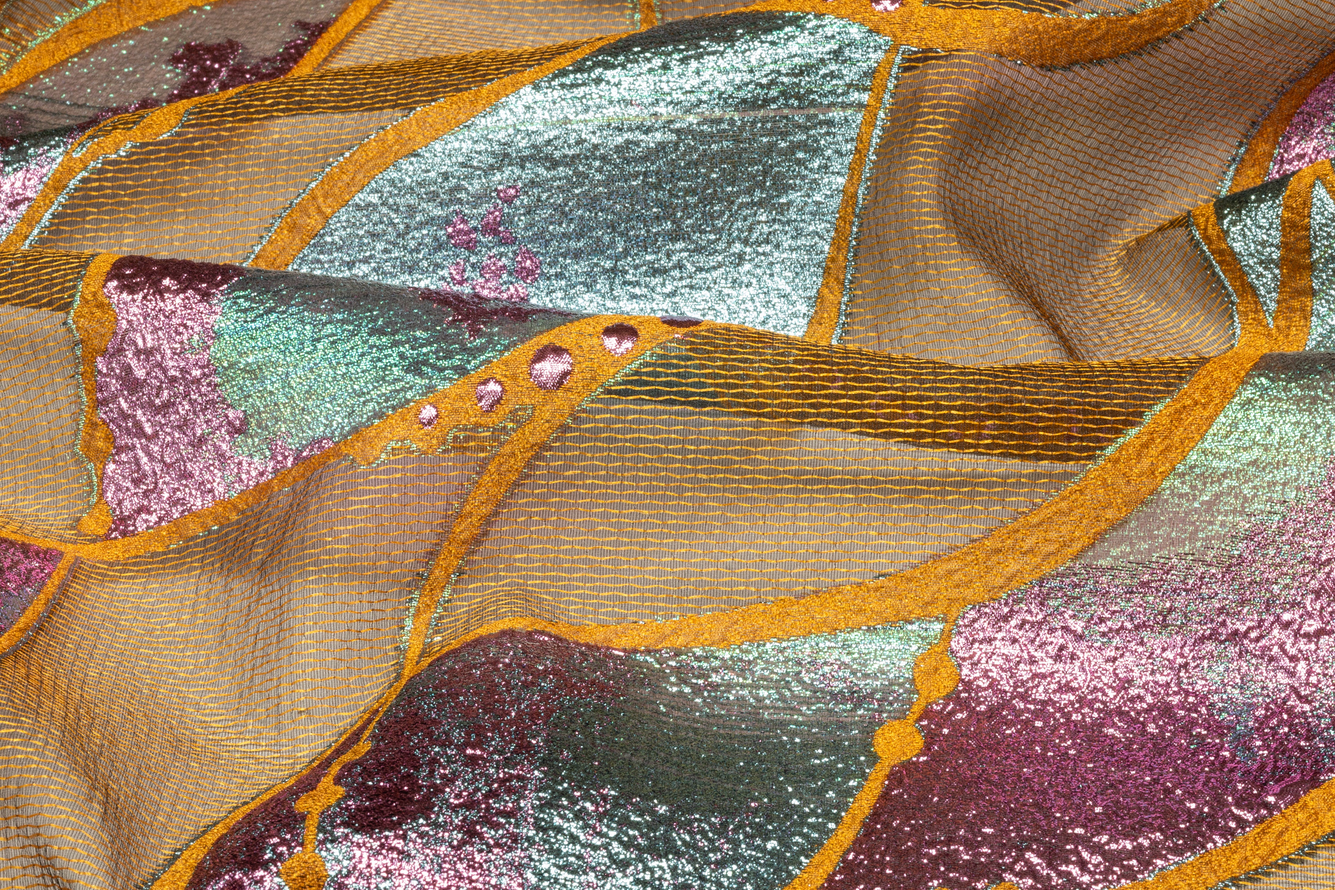 Abstract Metallic Italian Fil Coupé Brocade - Copper / Fuchsia / Turquoise