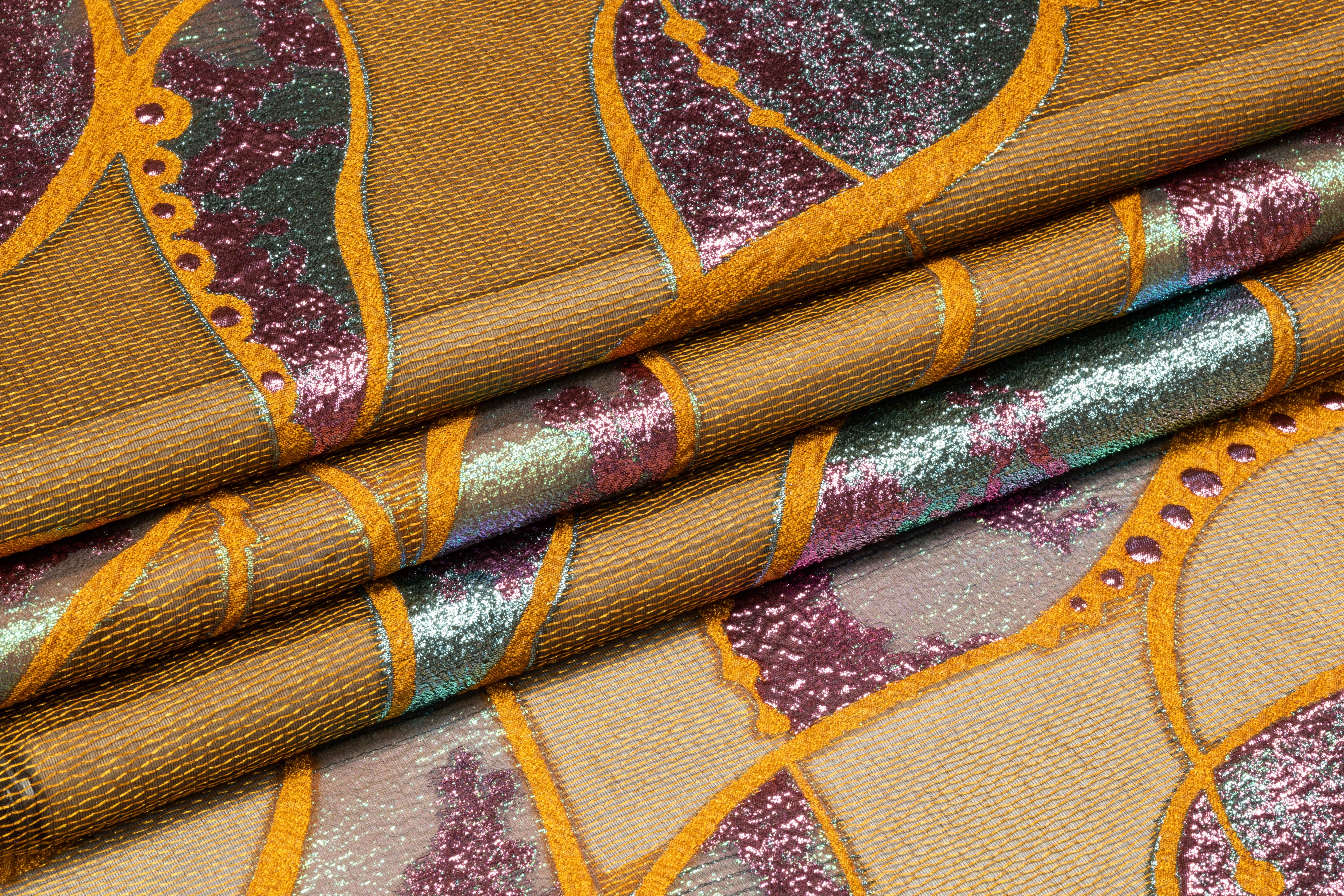 Abstract Metallic Italian Fil Coupé Brocade - Copper / Fuchsia / Turquoise
