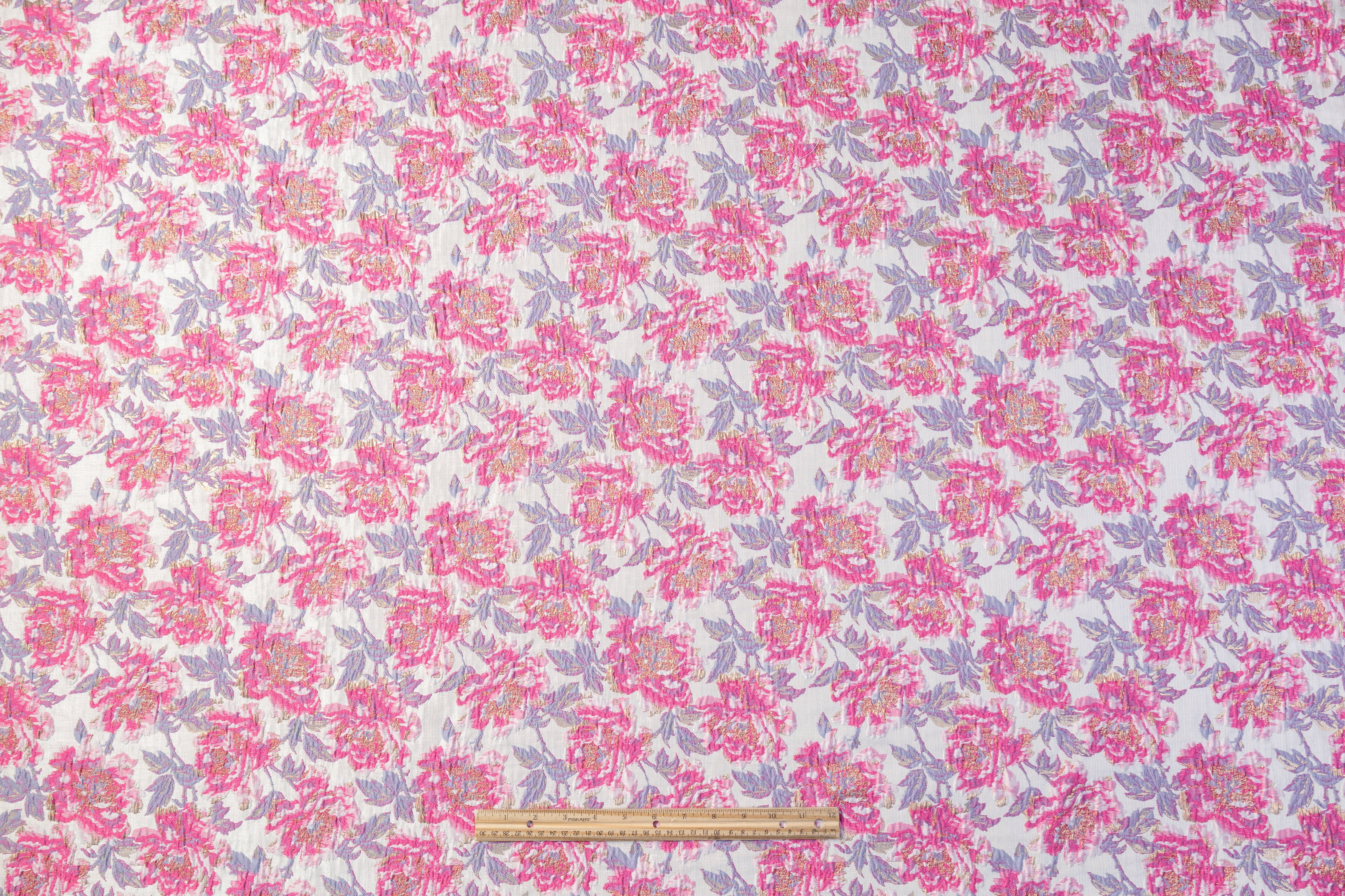Floral Metallic Crushed Brocade - Pink / Lavender