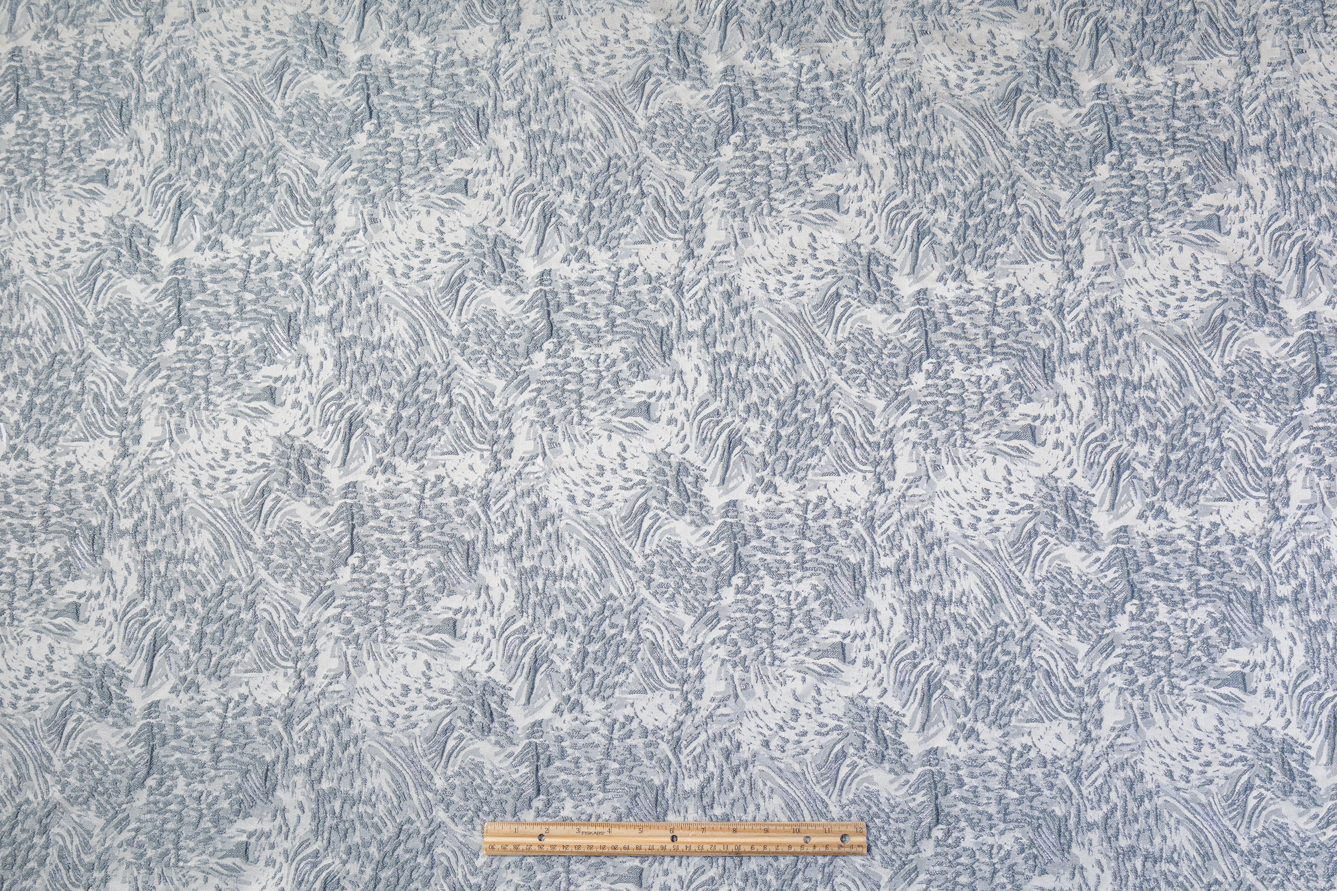 Abstract Metallic Cloqué Brocade - Blue Gray