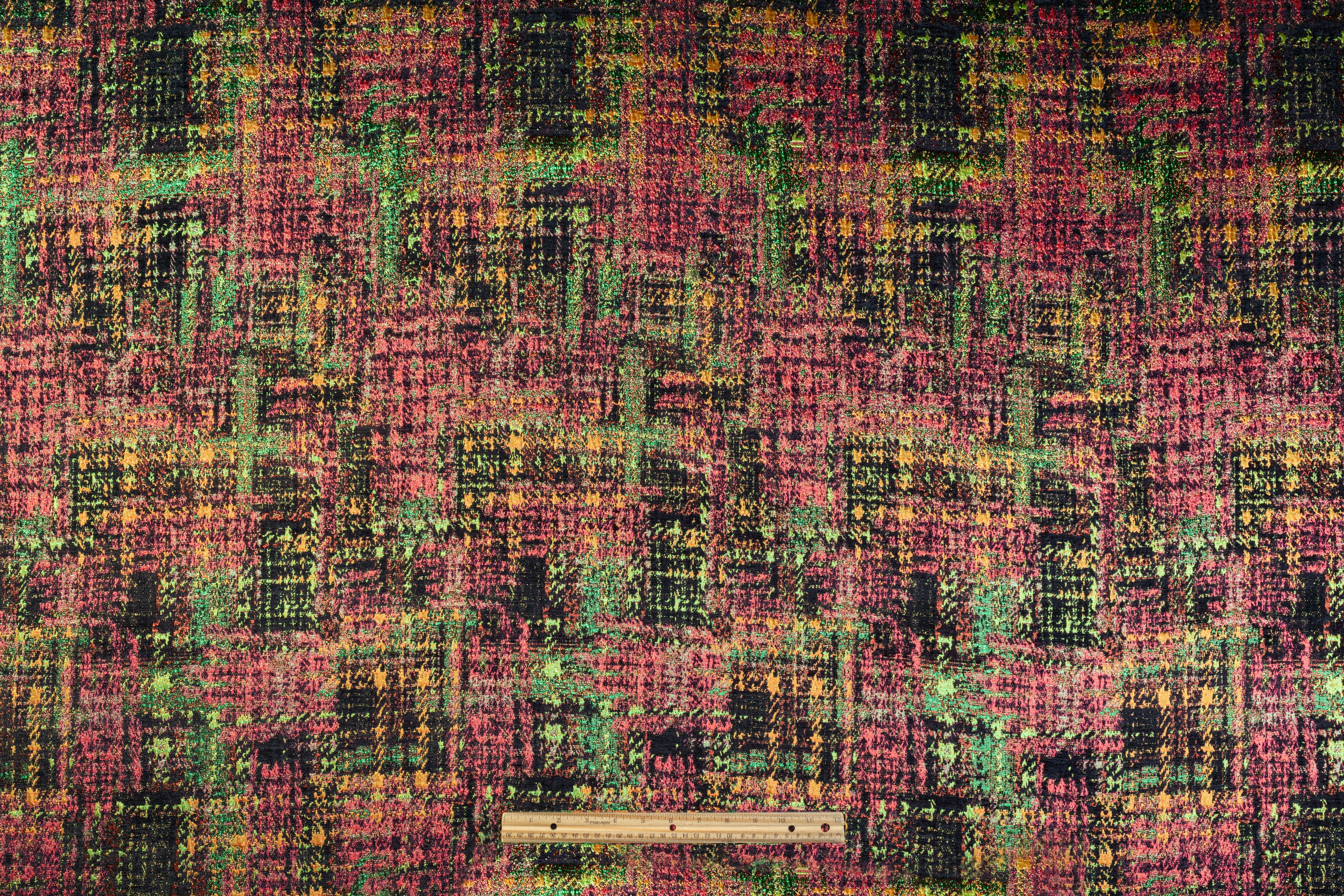 Abstract Metallic Italian Chenille Brocade - Pink / Green / Gold / Black