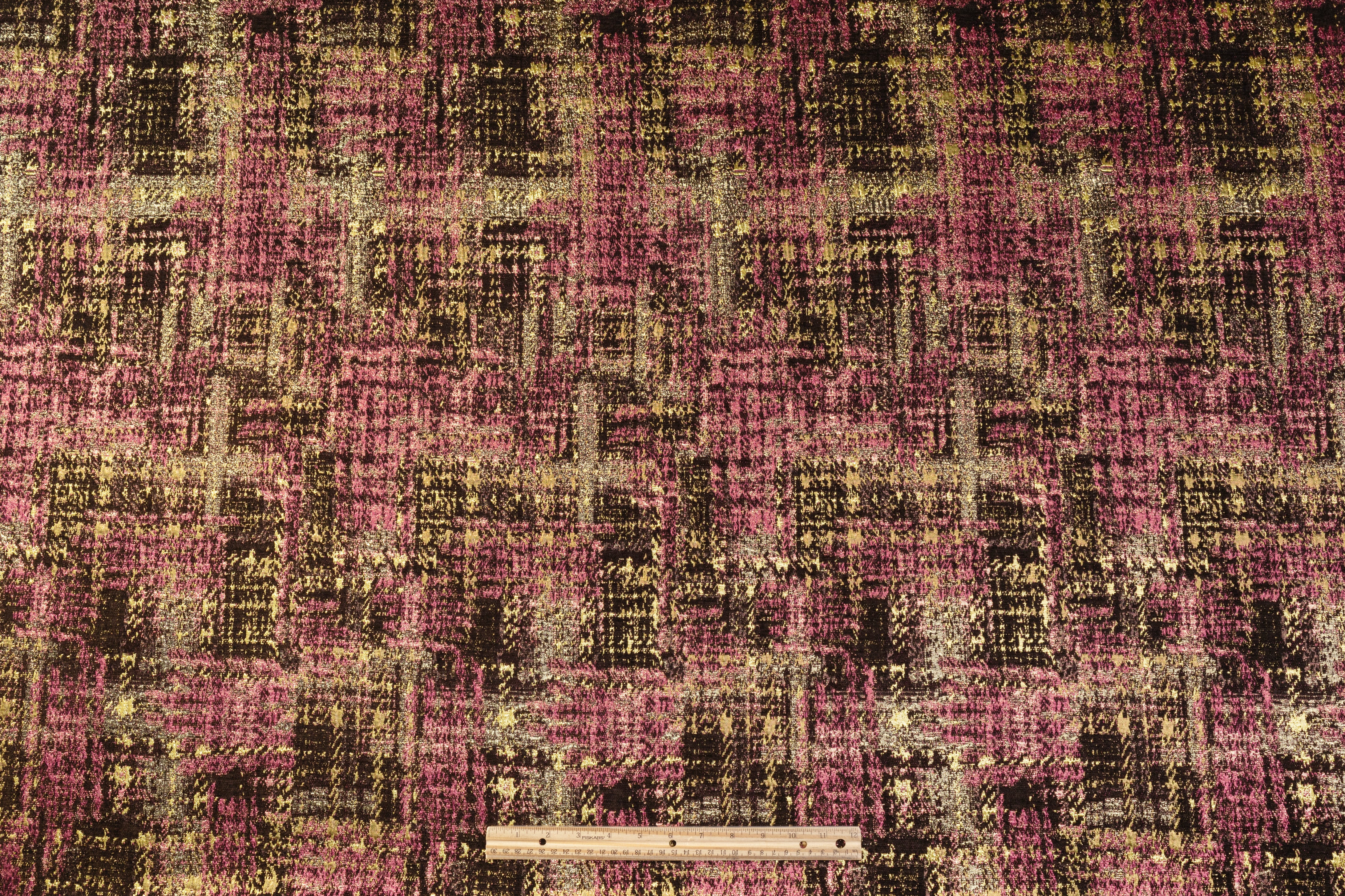 Abstract Metallic Italian Chenille Brocade - Pink / Gold / Brown