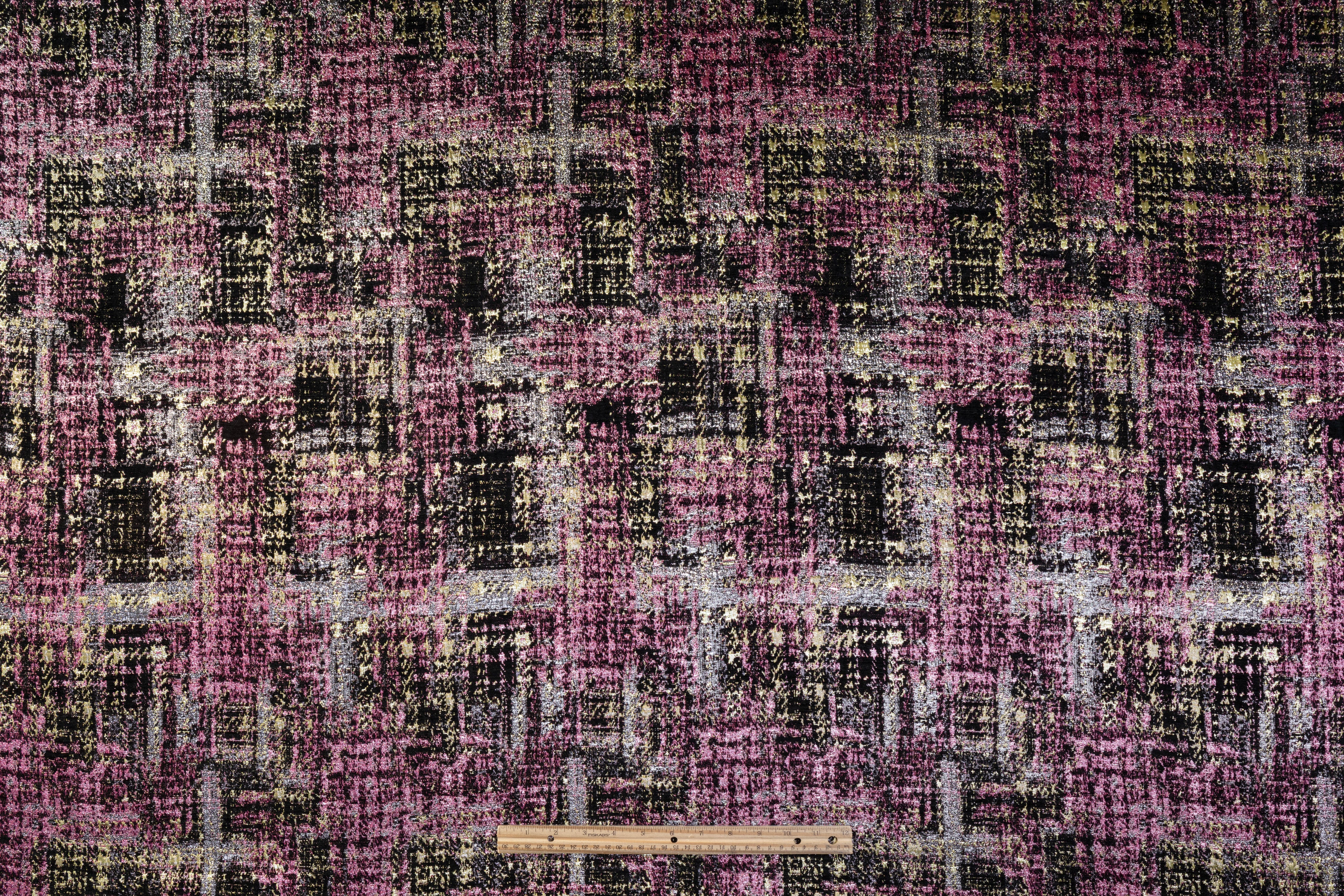 Abstract Metallic Italian Chenille Brocade - Pink / Silver / Gold / Black