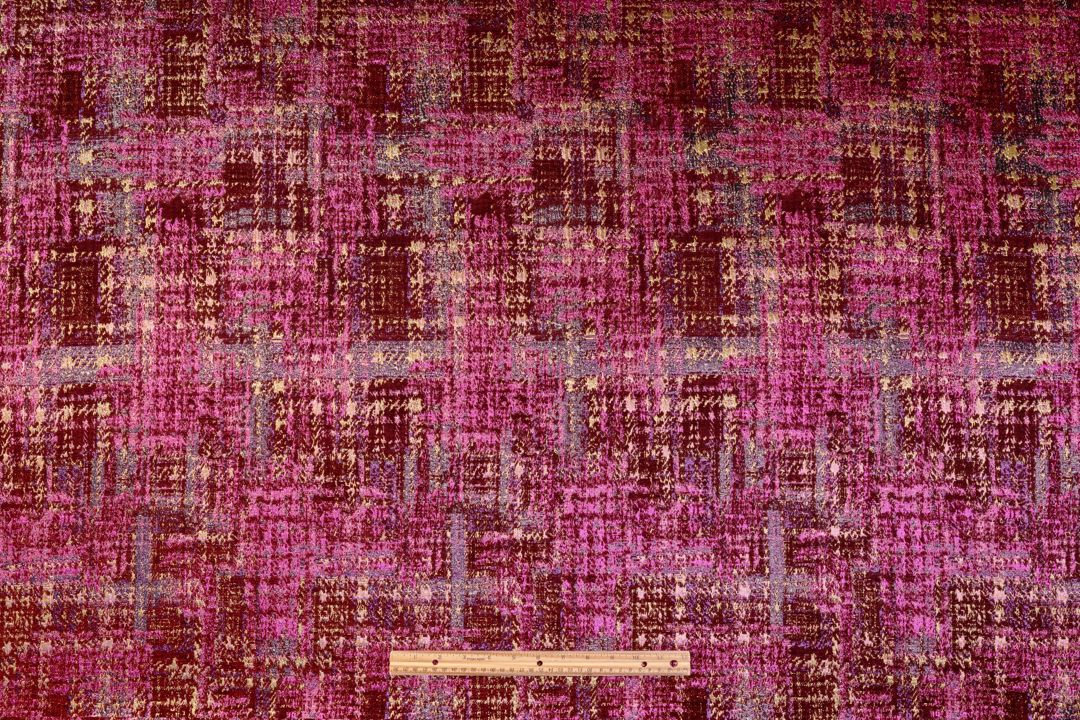 Abstract Metallic Italian Chenille Brocade - Fuchsia / Burgundy / Gold
