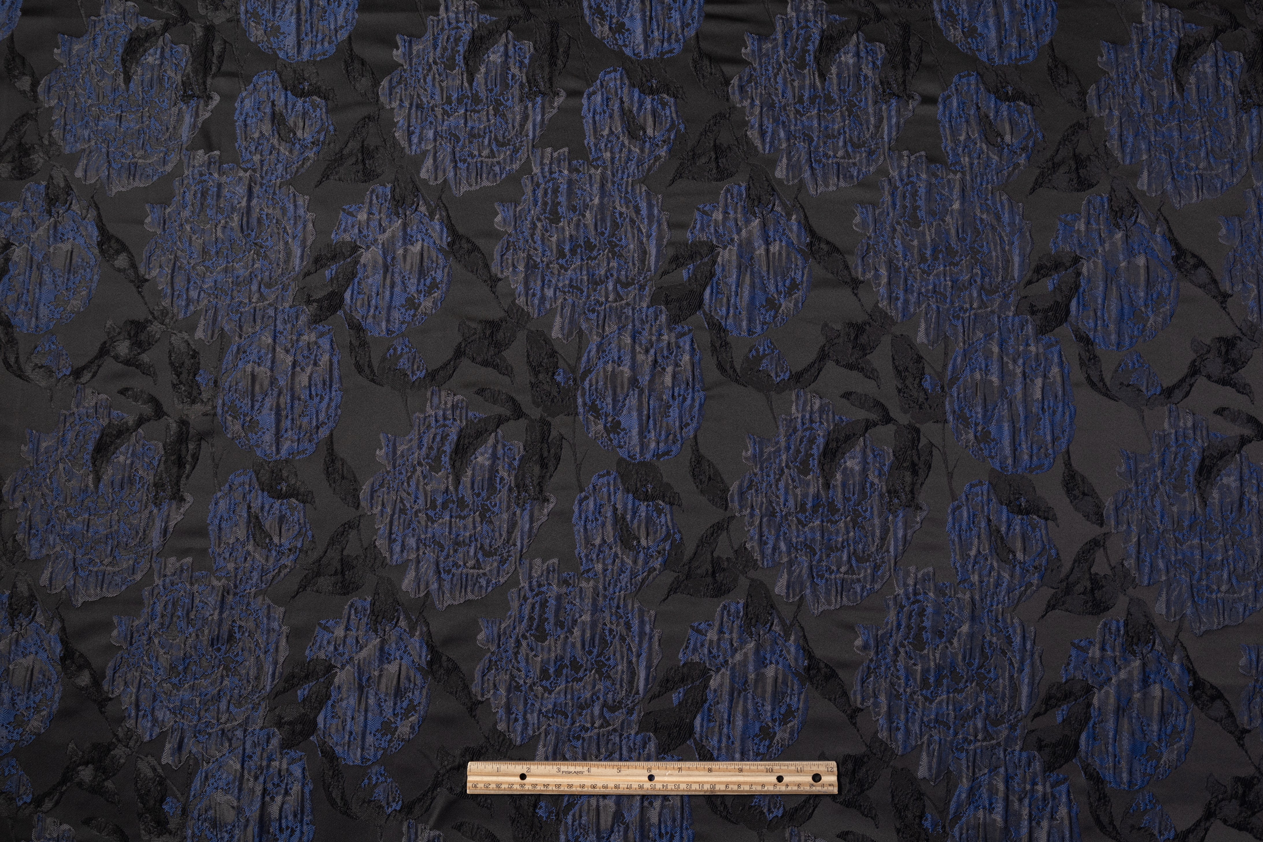 Crushed Floral Brocade - Blue / Black