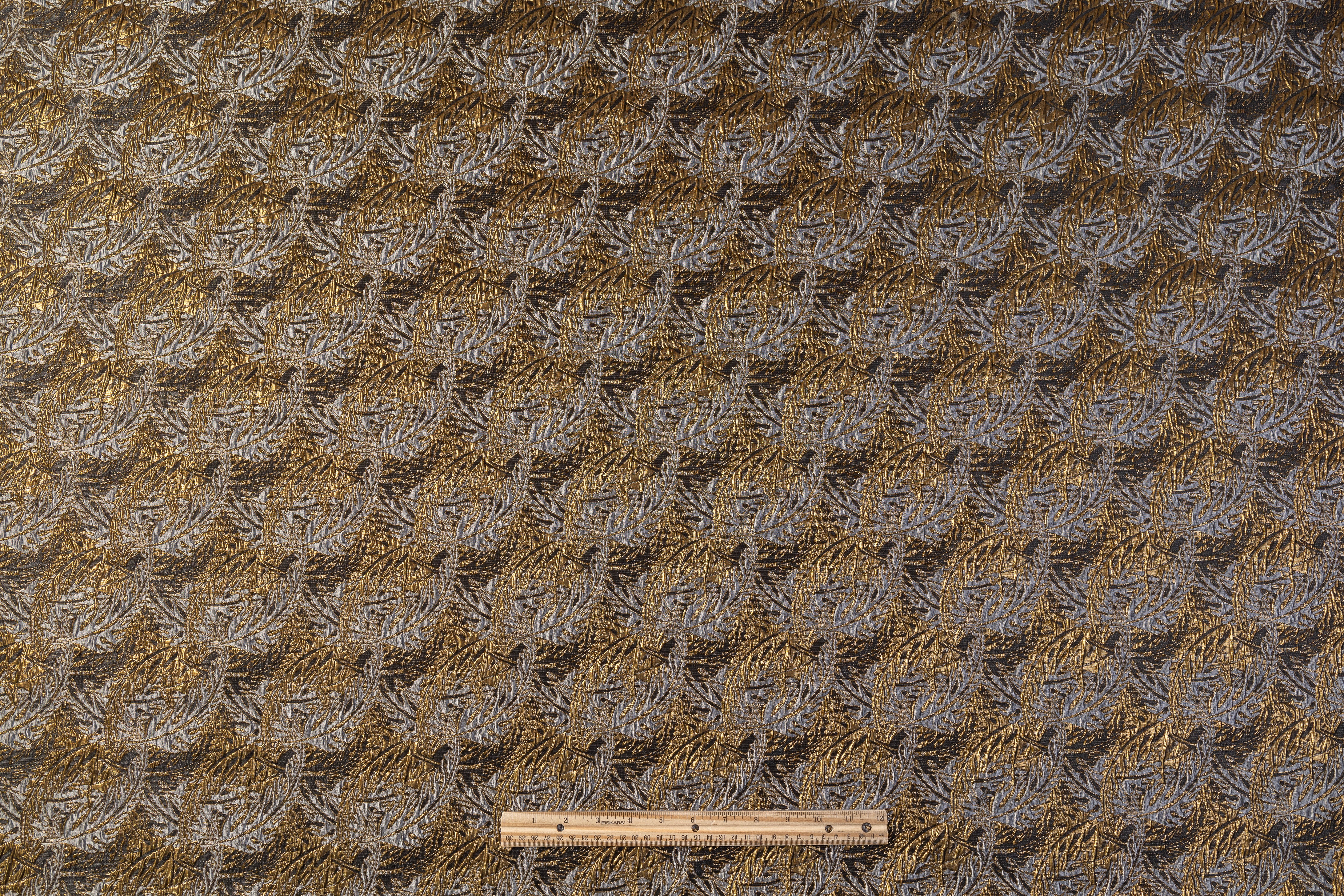 Floral Crushed Metallic Brocade - Antique Brass / Gray