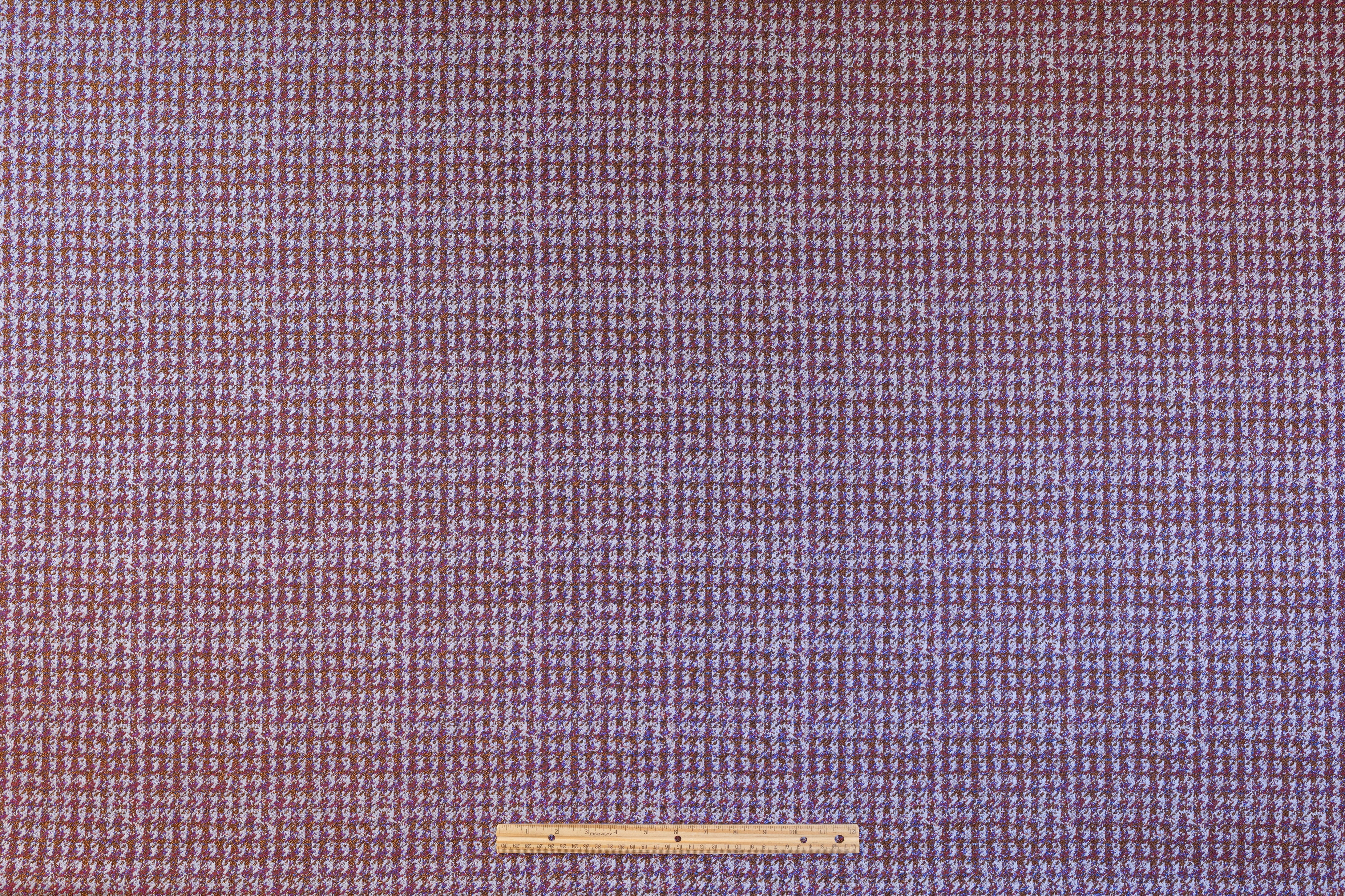 Metallic Italian Houndstooth Brocade - Burgundy / Brown / Blue