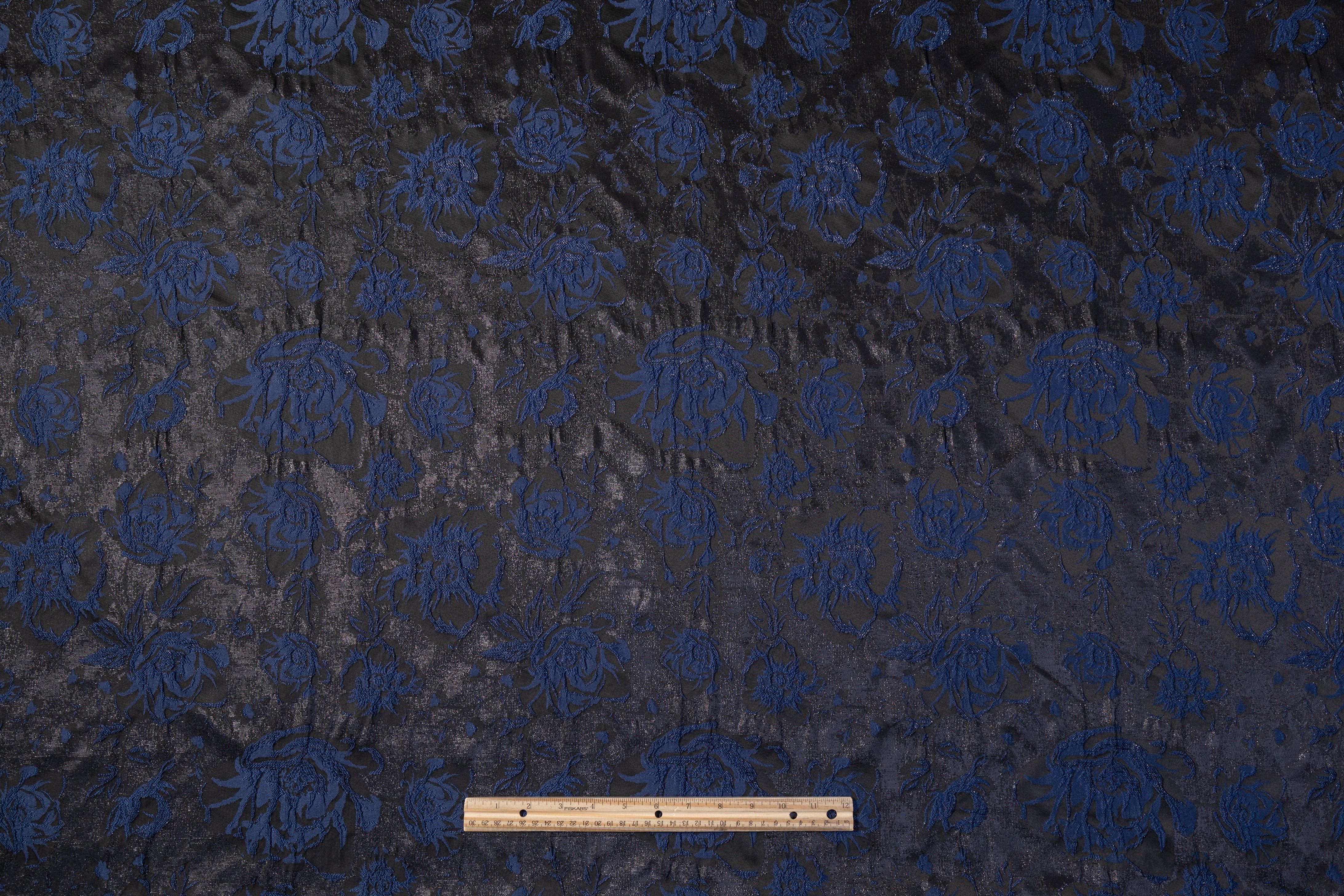 Floral Metallic Cloqué Brocade - Navy / Black