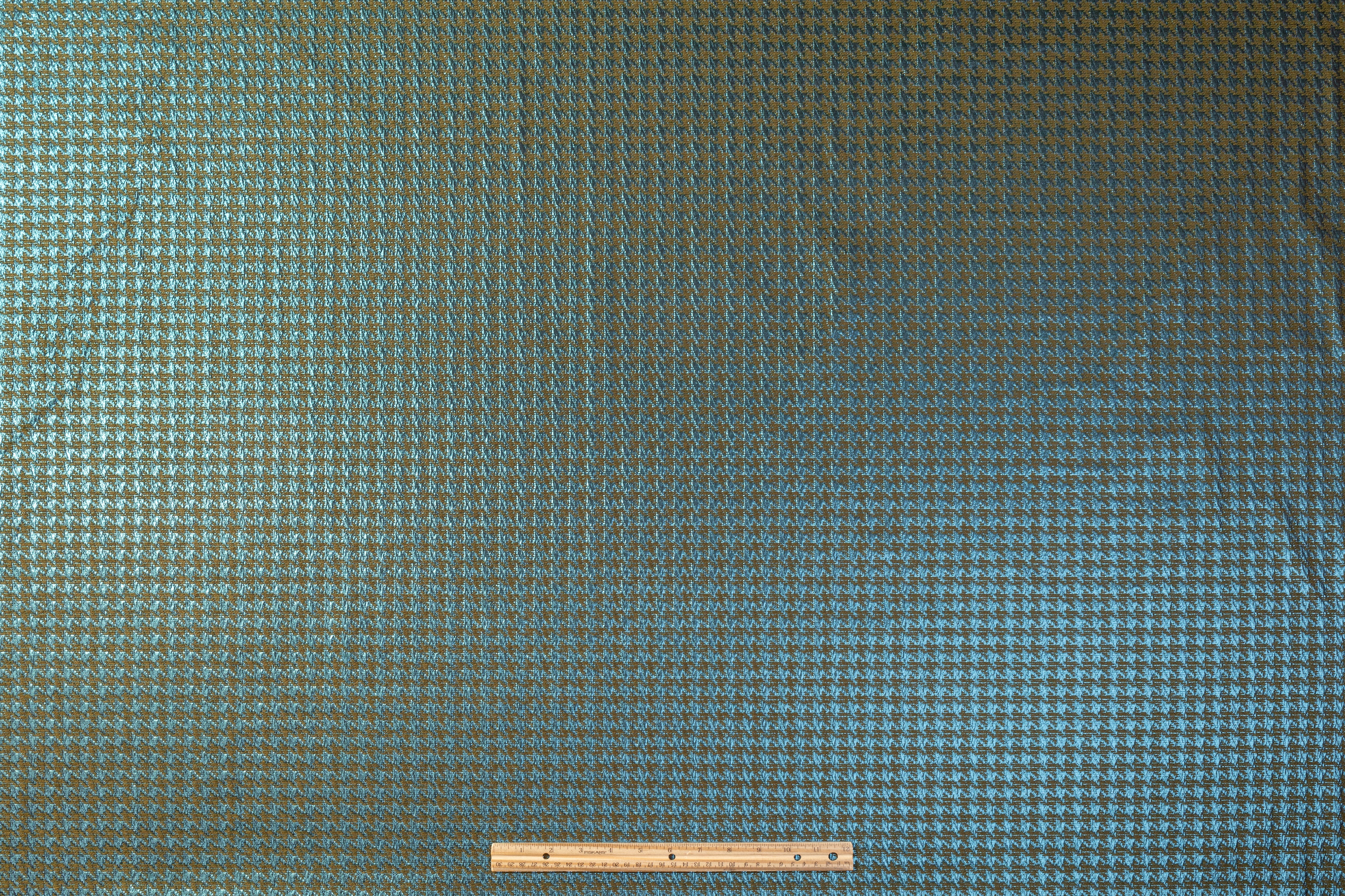 Houndstooth Metallic Italian Chenille Brocade - Green / Blue